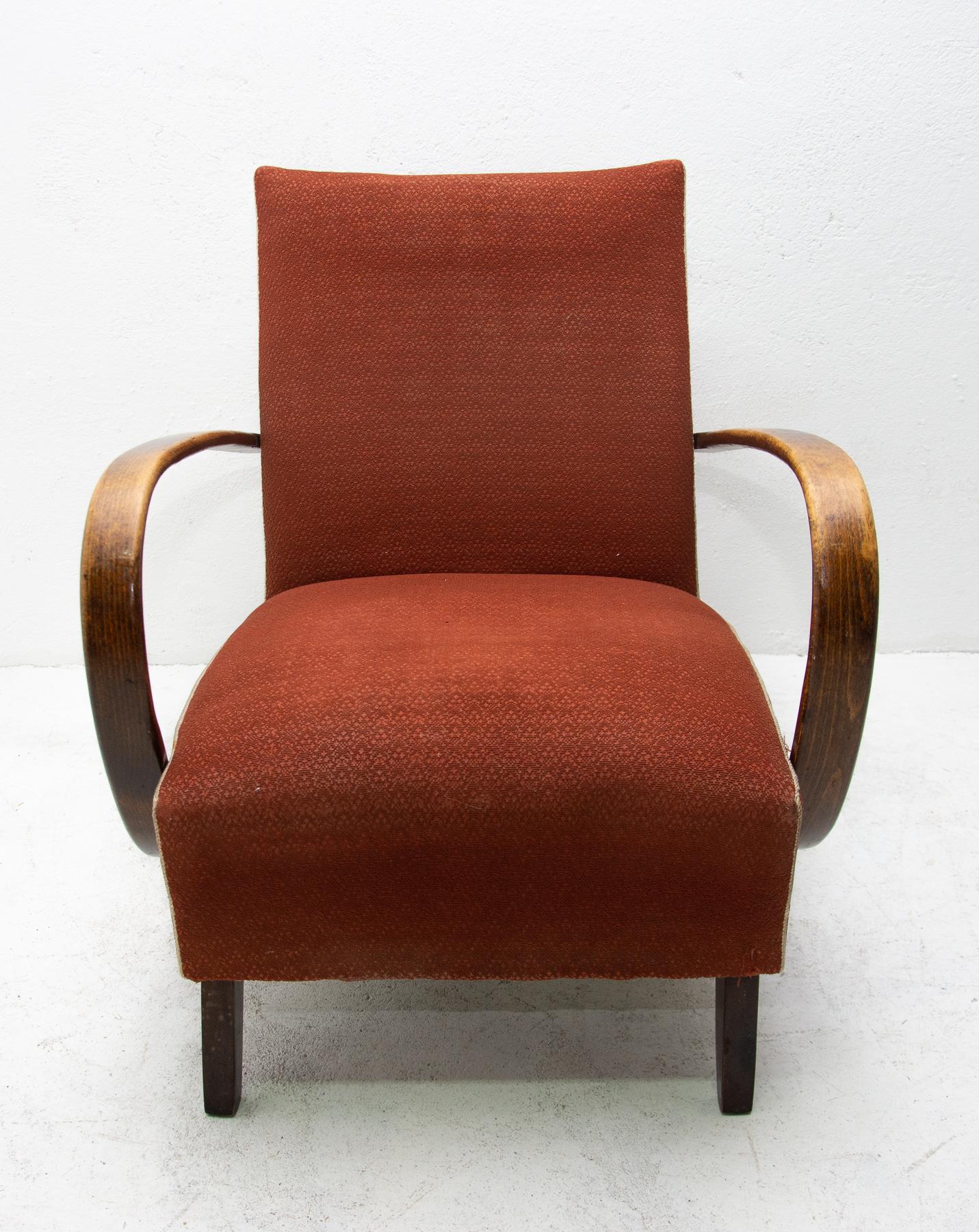 Fabric Pair of Bentwood Armchairs by Jindřich Halabala for UP Závody, 1950s