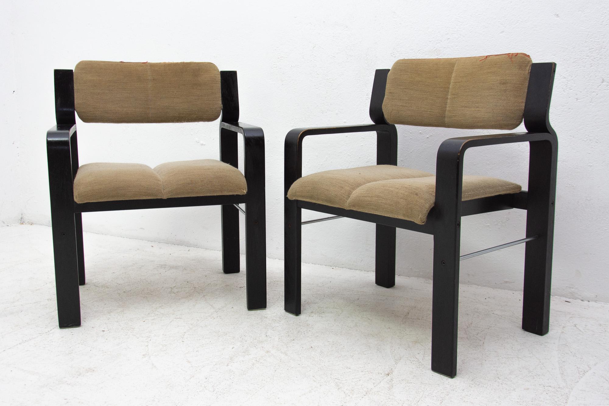 Stained Pair of Bentwood Armchairs by Ludvík Volák for Dřevopodnik Holešov, 1980s