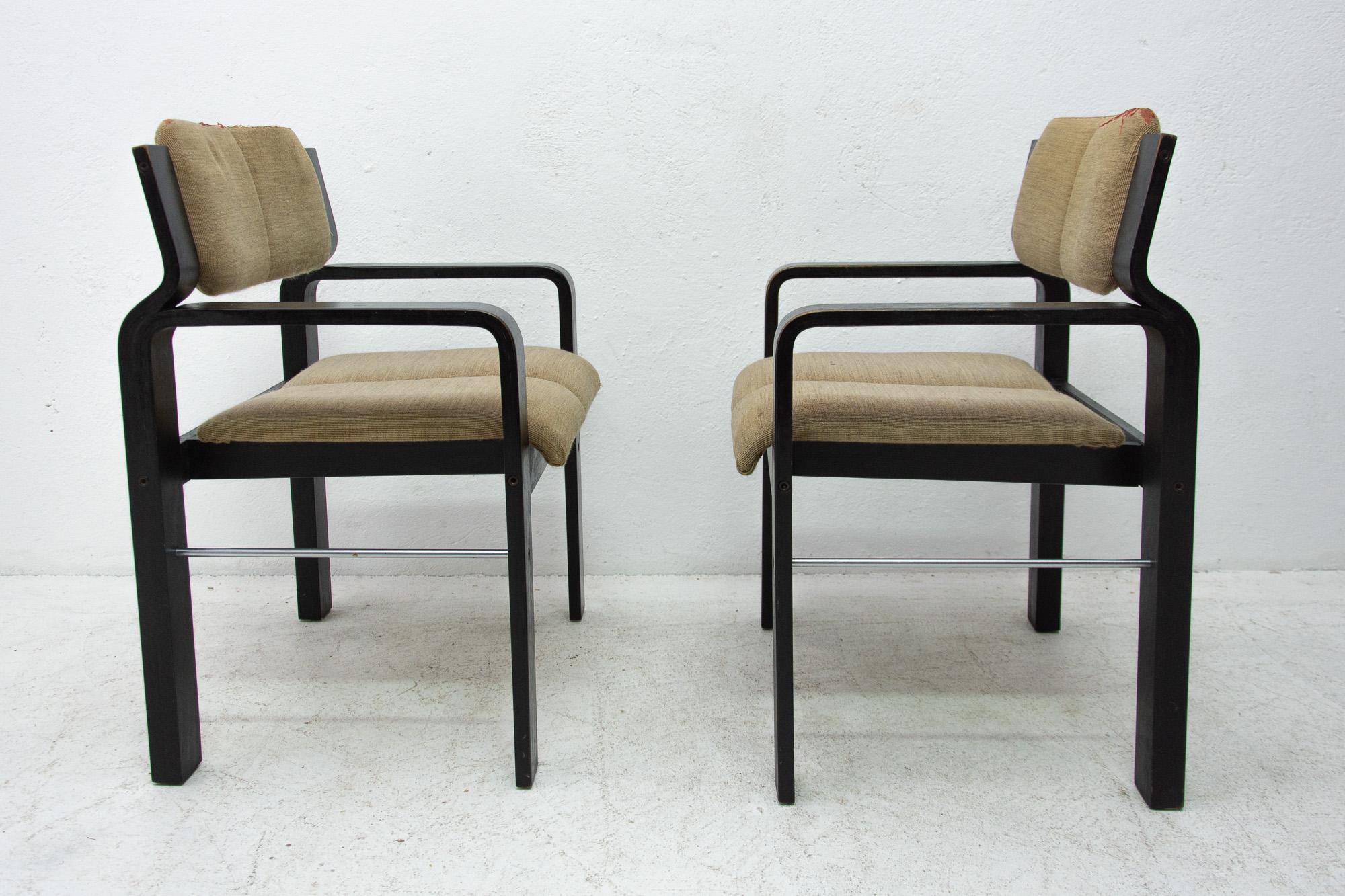 Fabric Pair of Bentwood Armchairs by Ludvík Volák for D�řevopodnik Holešov, 1980s