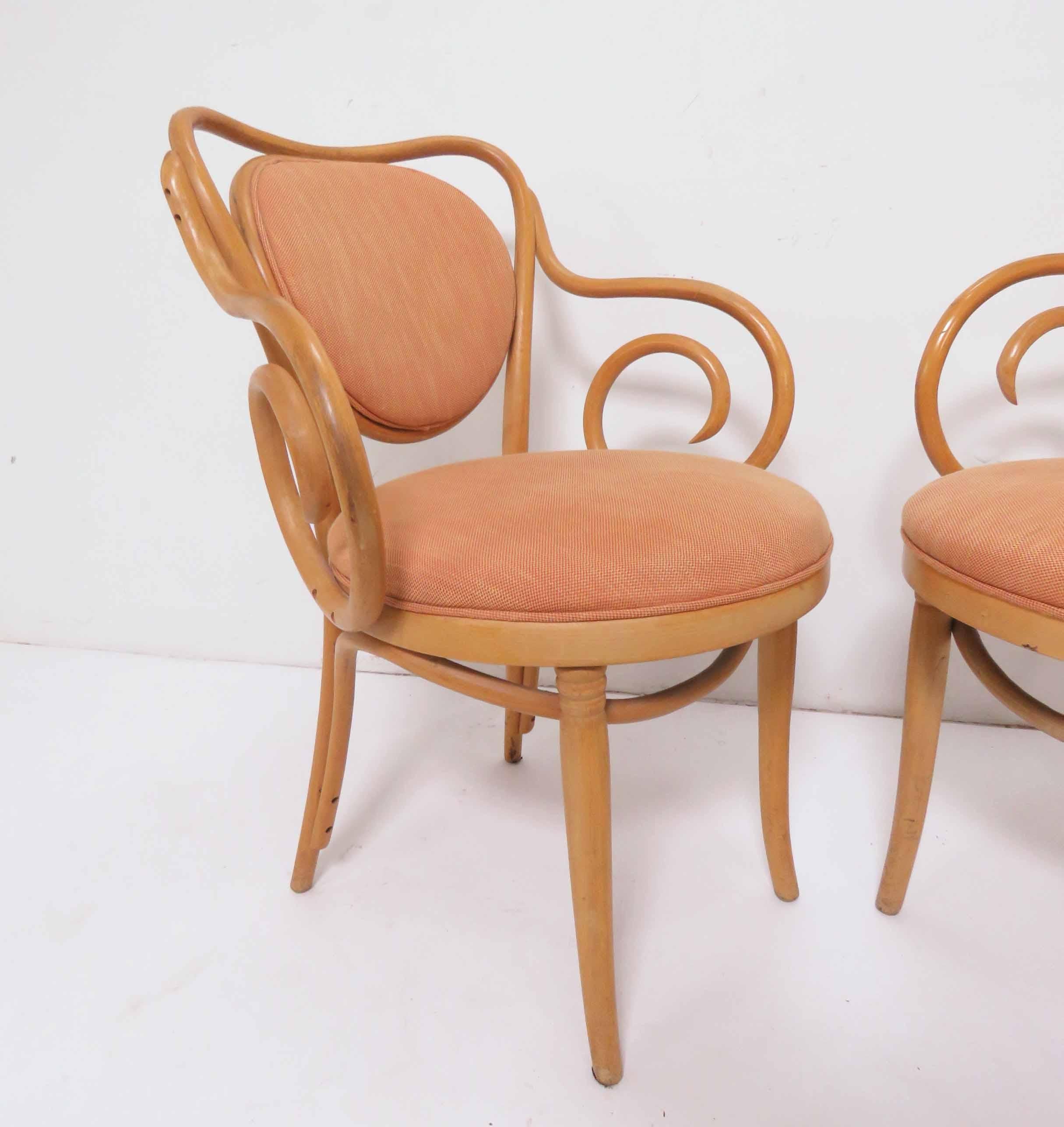 Pair of bentwood armchairs in the manner of Michael Thonet's Classic chair no. 5. Western European origin, circa 1950s.