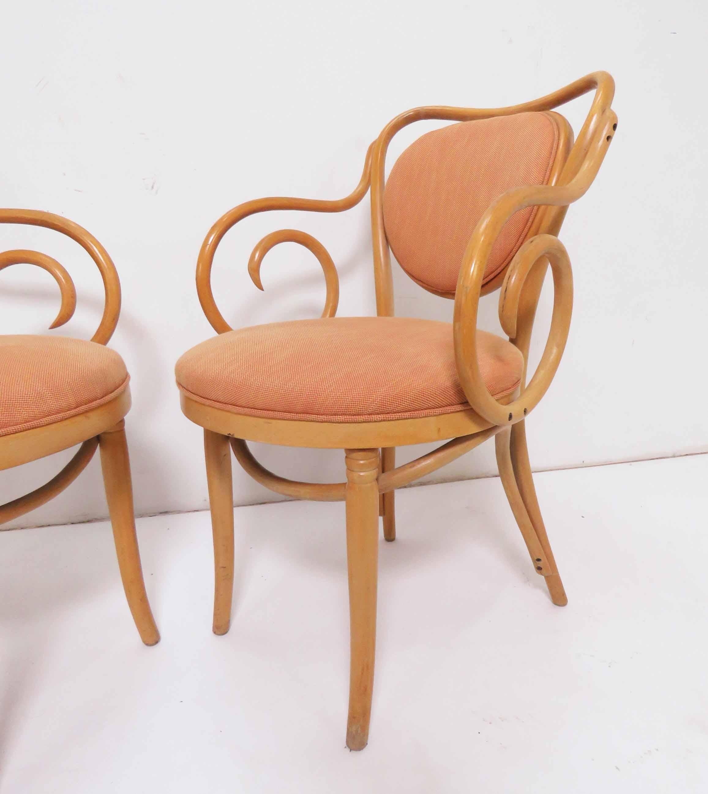 Vienna Secession Pair of Bentwood Armchairs in the Manner of Thonet No. 5, circa 1950s