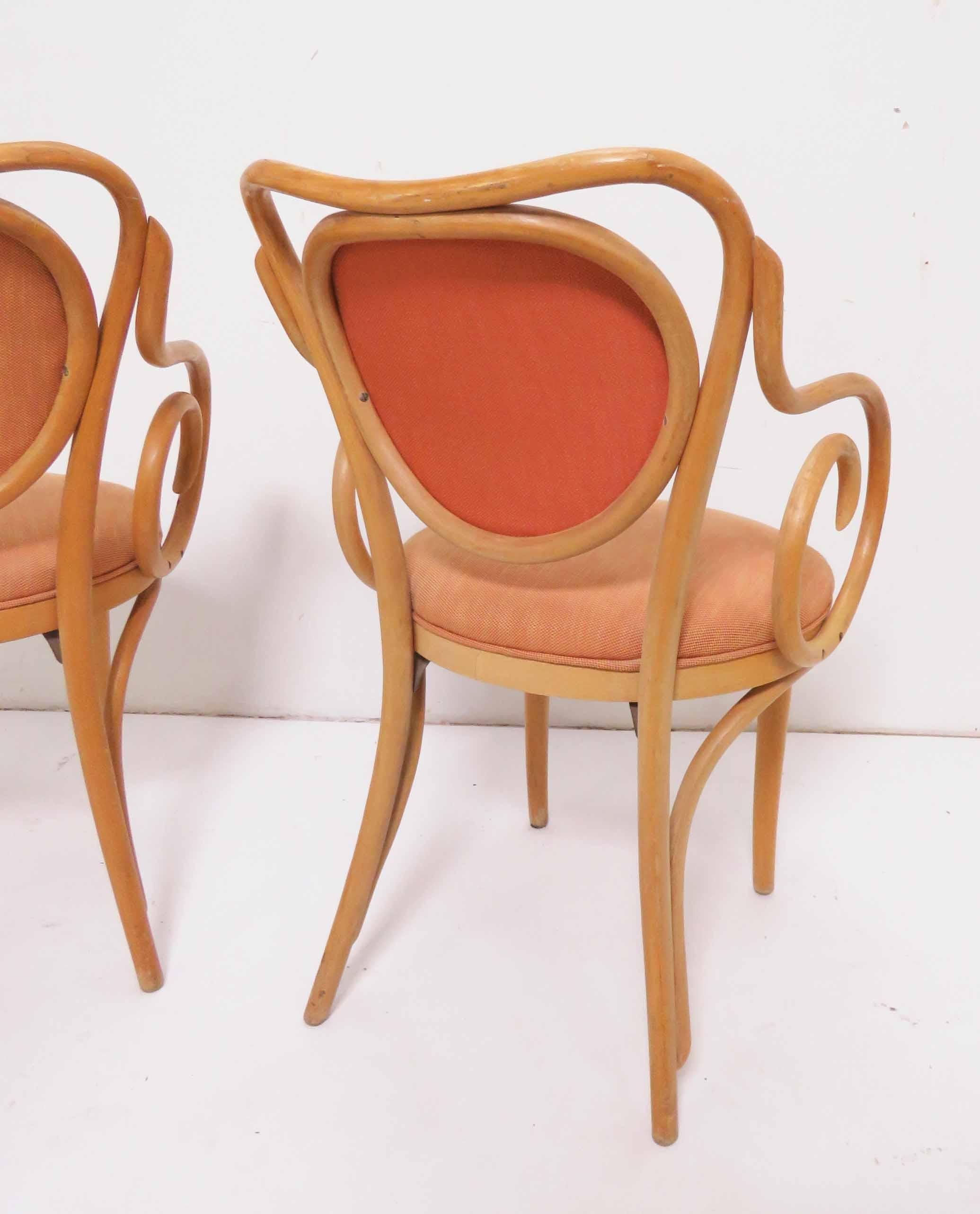 Upholstery Pair of Bentwood Armchairs in the Manner of Thonet No. 5, circa 1950s