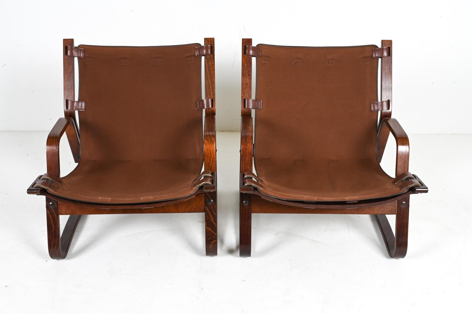 Pair of Bentwood & Buffalo Leather Lounge Chairs by Giske Carlsen for Kleppe For Sale 13