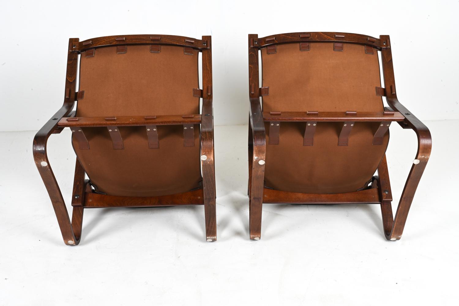 Pair of Bentwood & Buffalo Leather Lounge Chairs by Giske Carlsen for Kleppe For Sale 14
