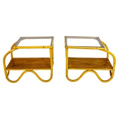 Used Pair of Bentwood & Glass Side Tables, USA 1950's