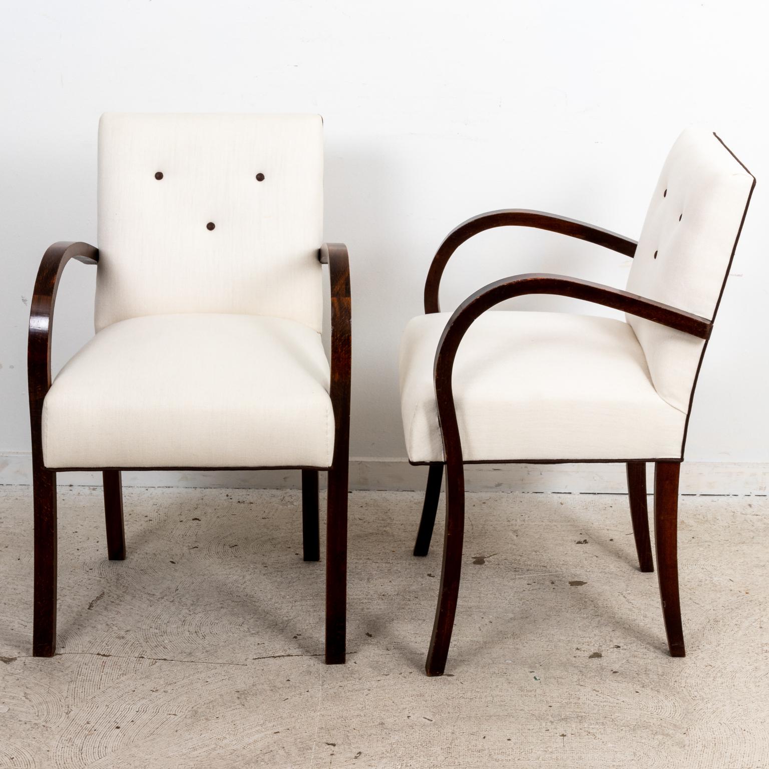 20th Century Pair of Bentwood Mid-Century Armchairs in Cream Linen Upholstery