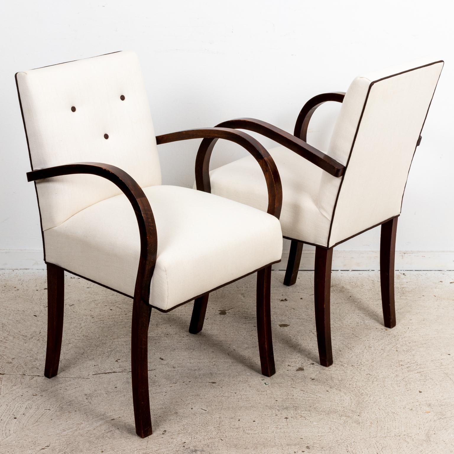 Pair of Bentwood Mid-Century Armchairs in Cream Linen Upholstery 1