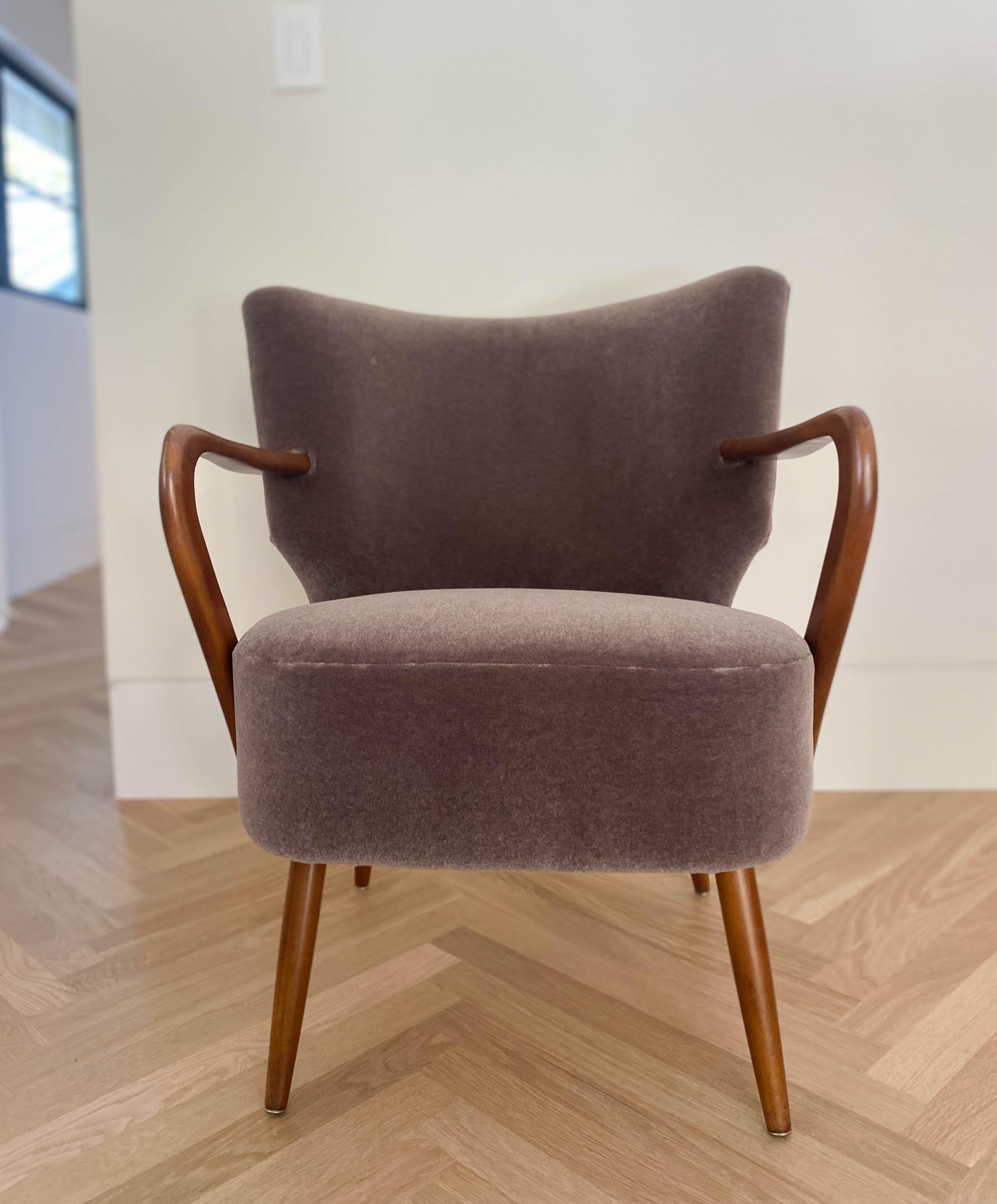 Mid-Century Modern Pair of Bentwood Office Chairs in Subtle New Mohair For Sale