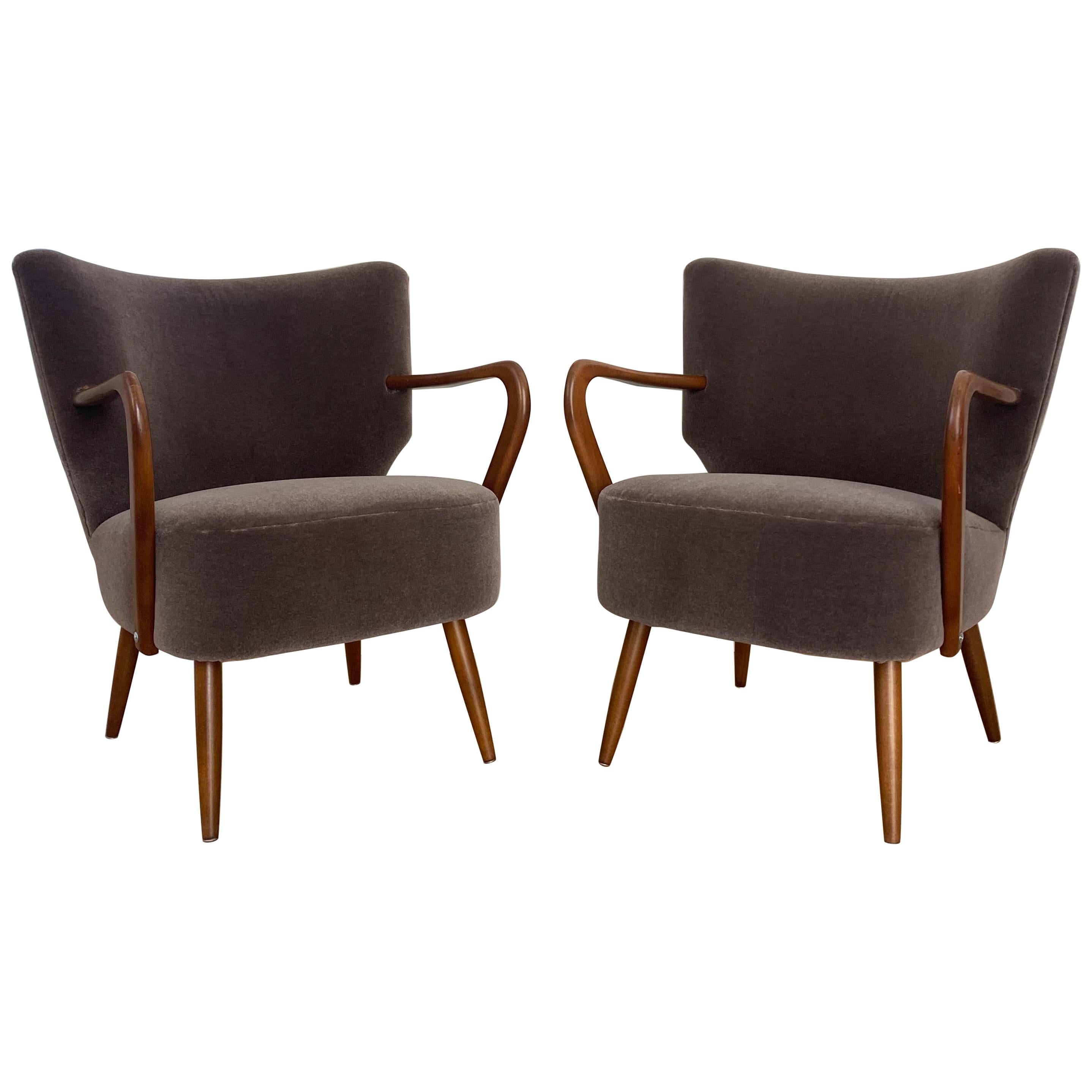 Pair of Bentwood Office Chairs in Subtle New Mohair