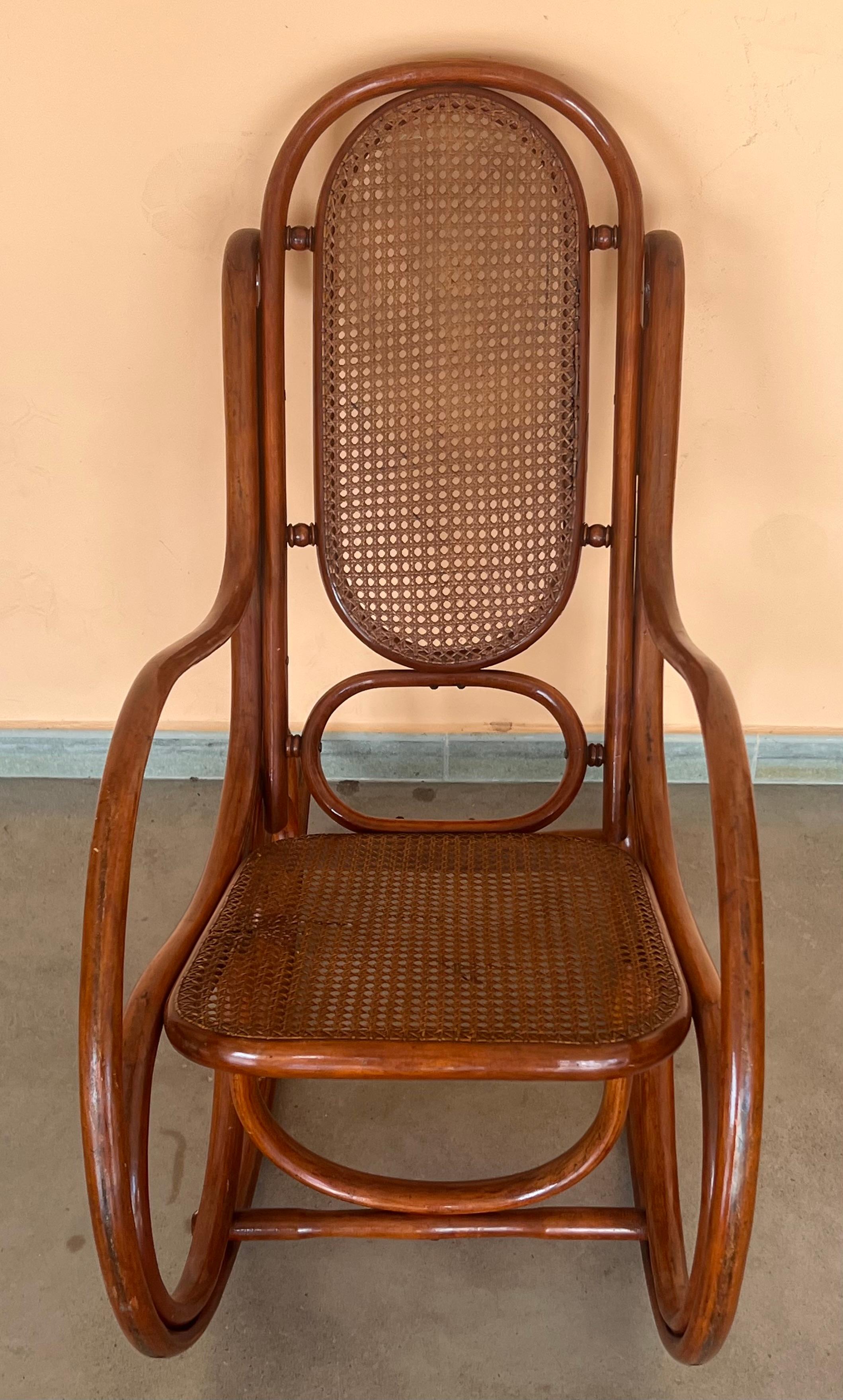 Pair of Bentwood Rocking Chairs with Cane Seat and Back For Sale 4