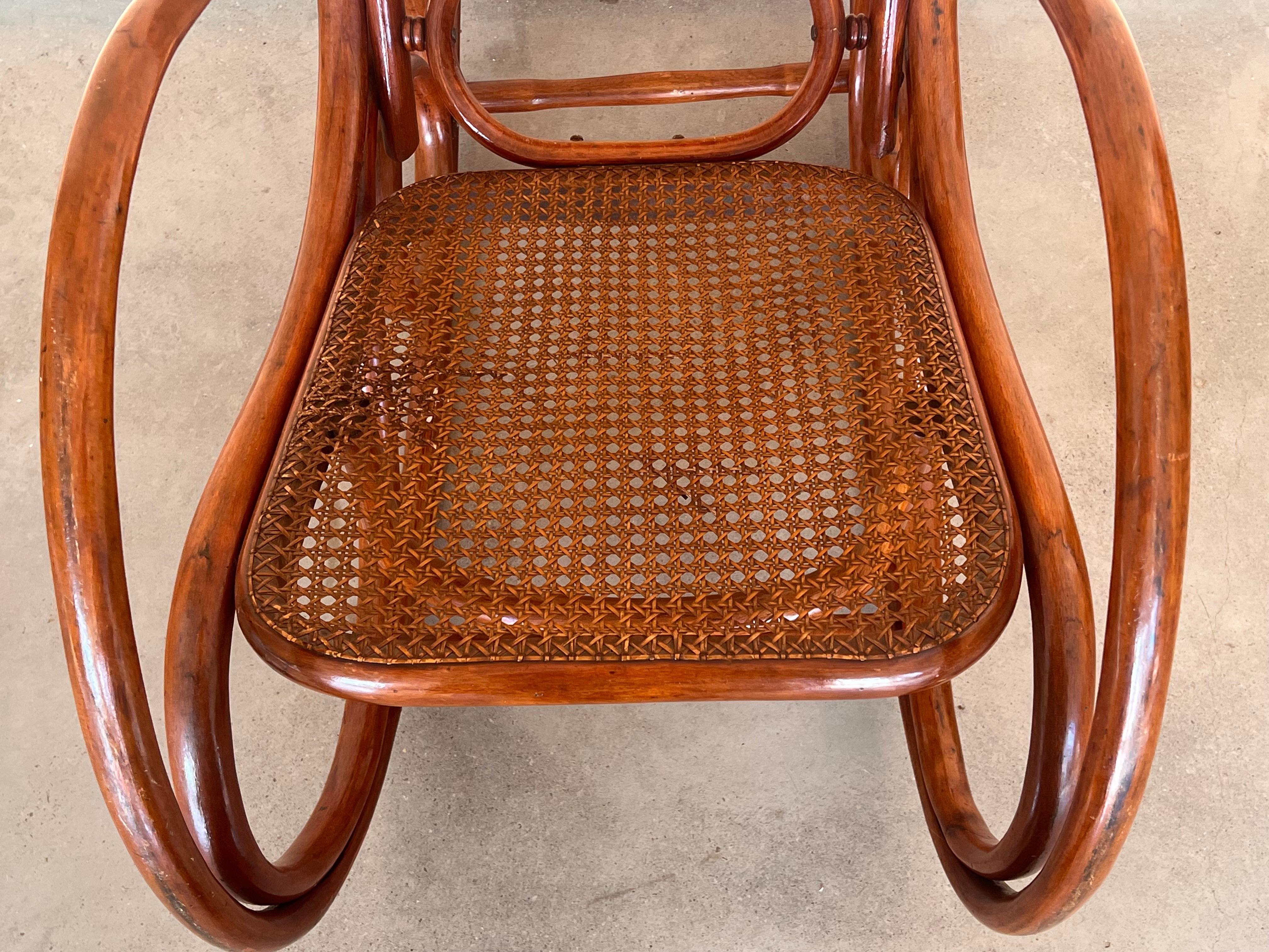 Pair of Bentwood Rocking Chairs with Cane Seat and Back For Sale 6