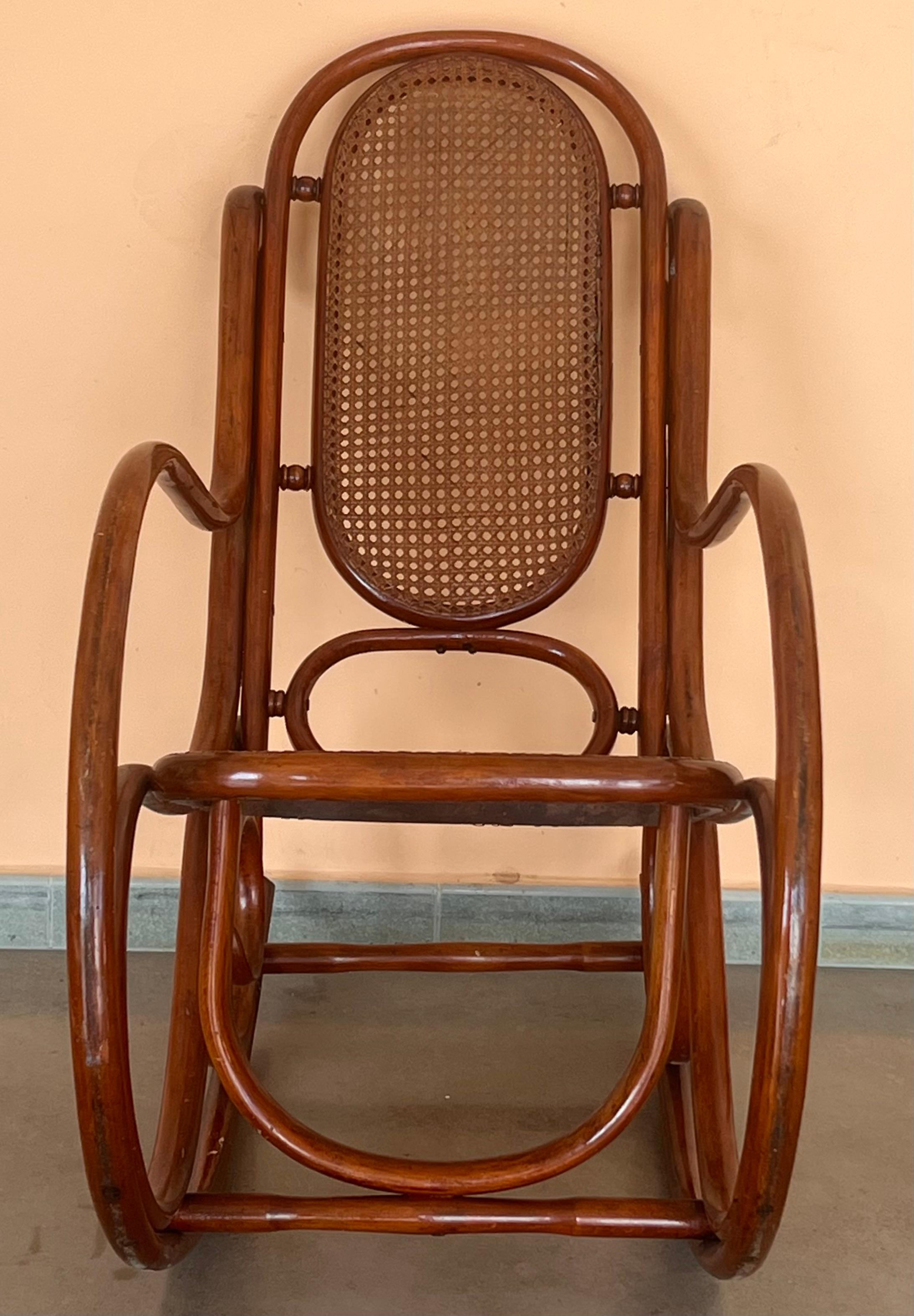Pair of Bentwood Rocking Chairs with Cane Seat and Back For Sale 1