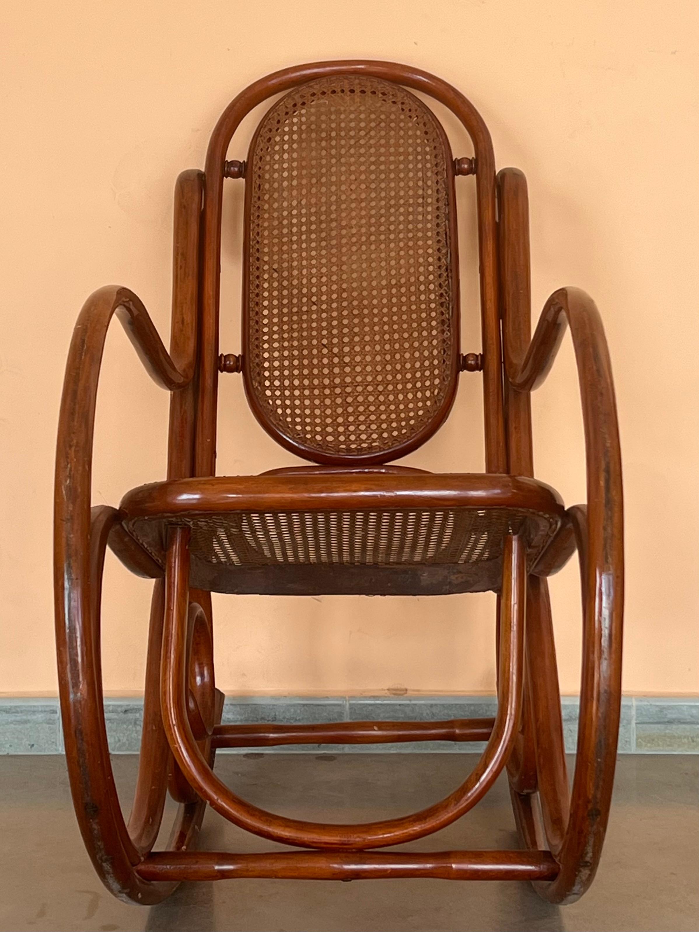 Pair of Bentwood Rocking Chairs with Cane Seat and Back For Sale 2