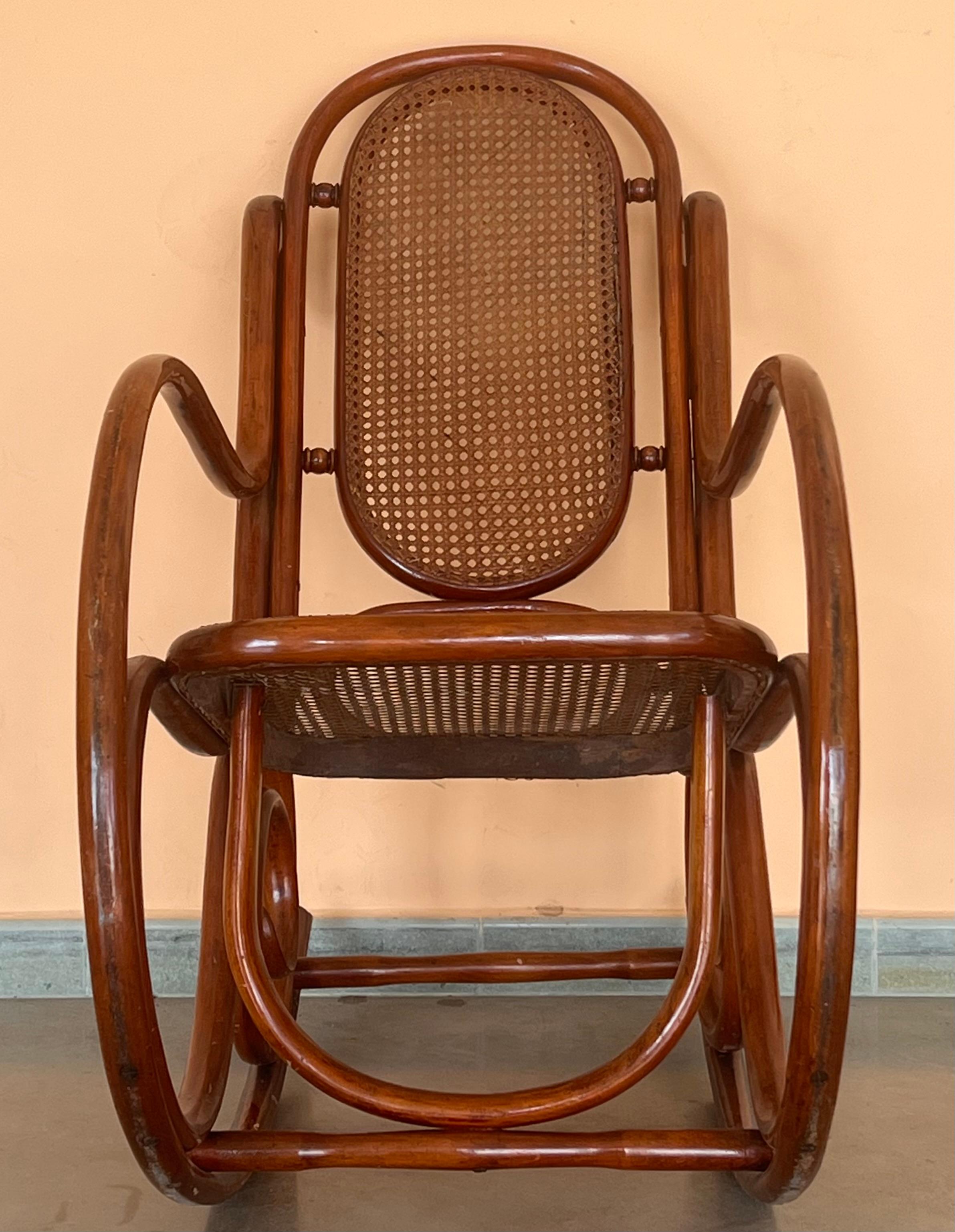 Pair of Bentwood Rocking Chairs with Cane Seat and Back For Sale 3