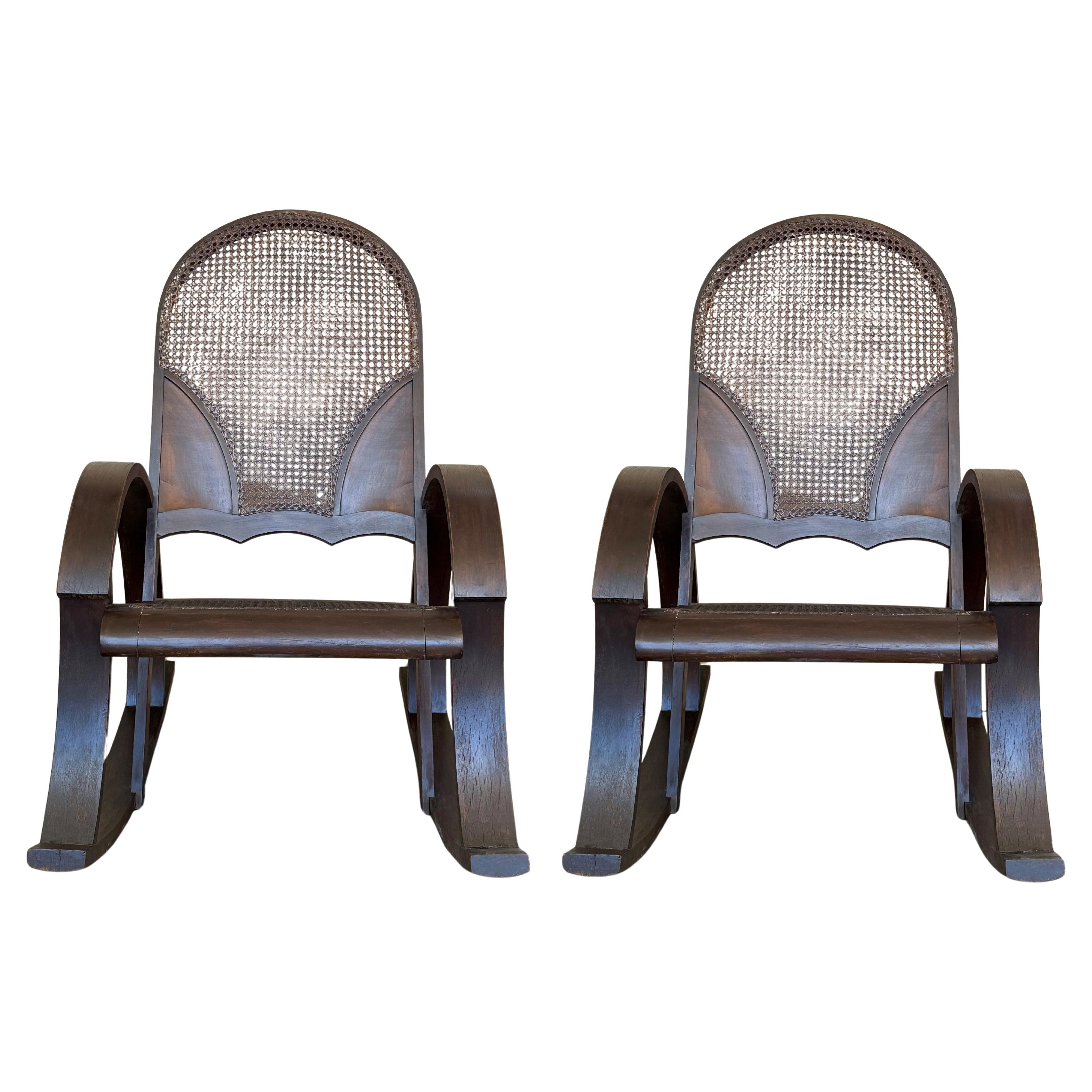 Pair of Bentwood Rocking Chairs with Cane Seat and Back