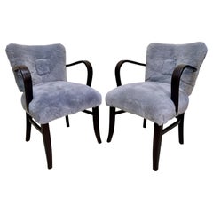 Pair of Bentwood & Shearling Covered Art Deco Side Chairs