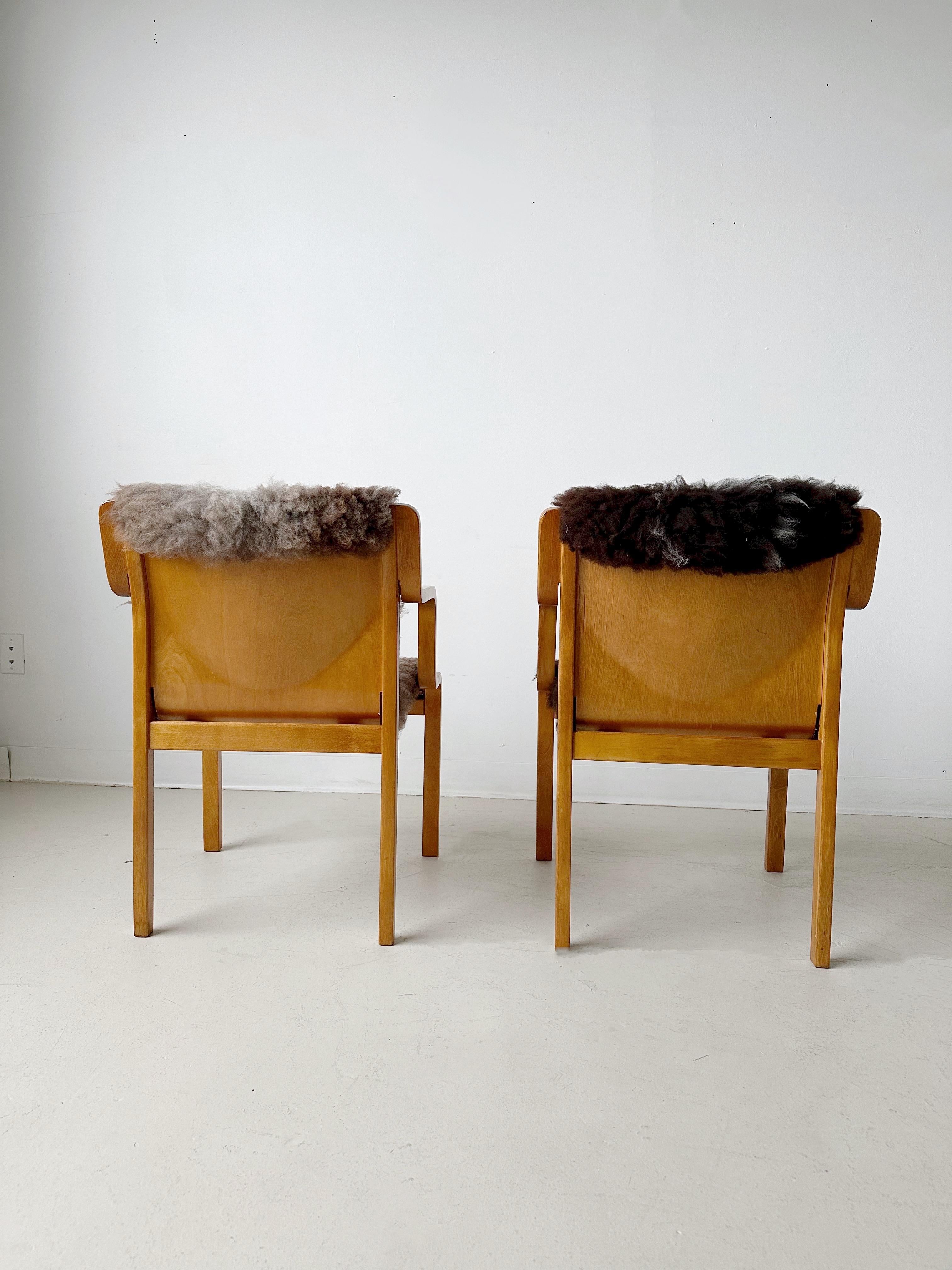 Pair of Bentwood & Sheepskin Chairs by Asko Finland 4