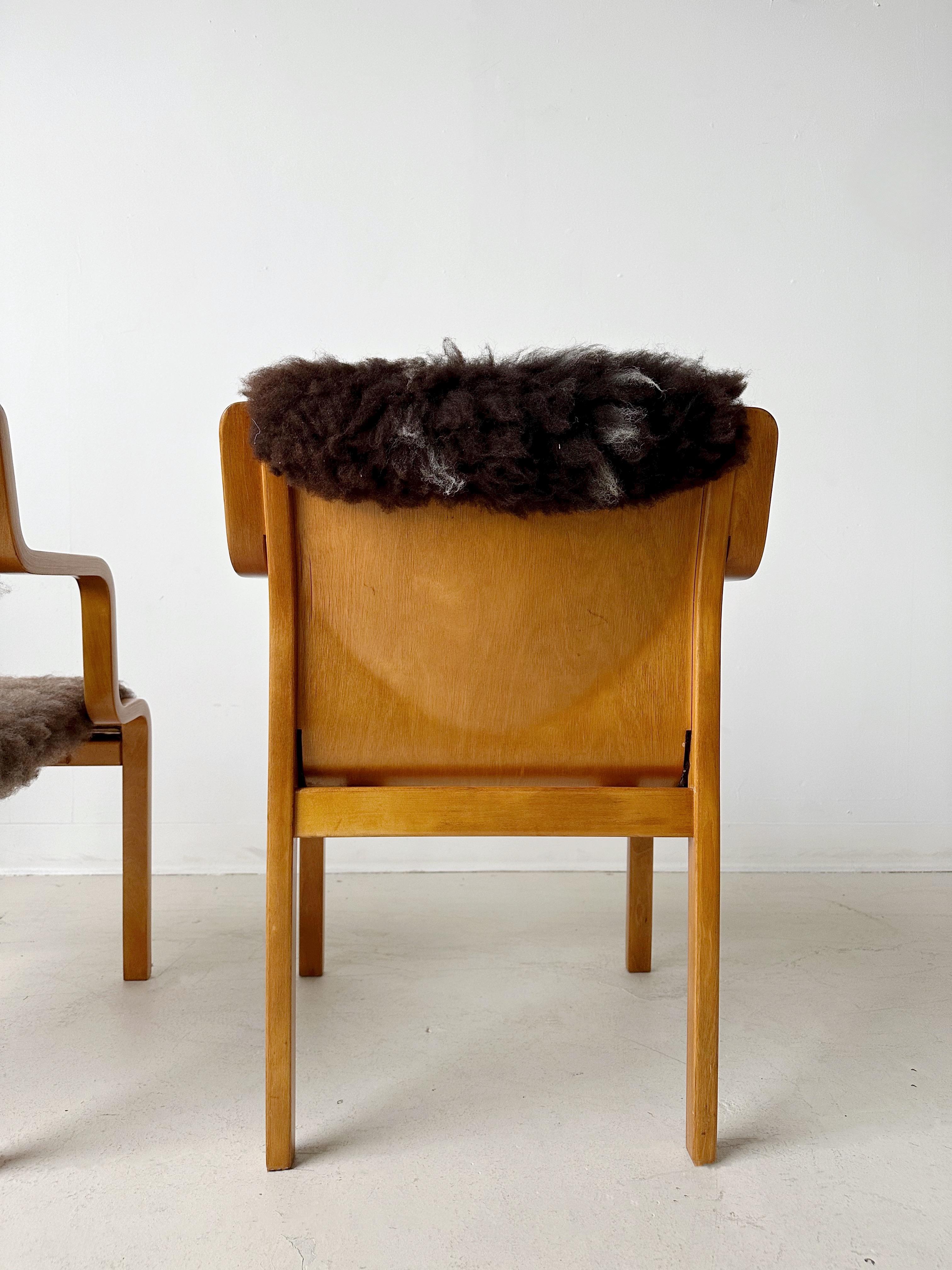 Pair of Bentwood & Sheepskin Chairs by Asko Finland 5