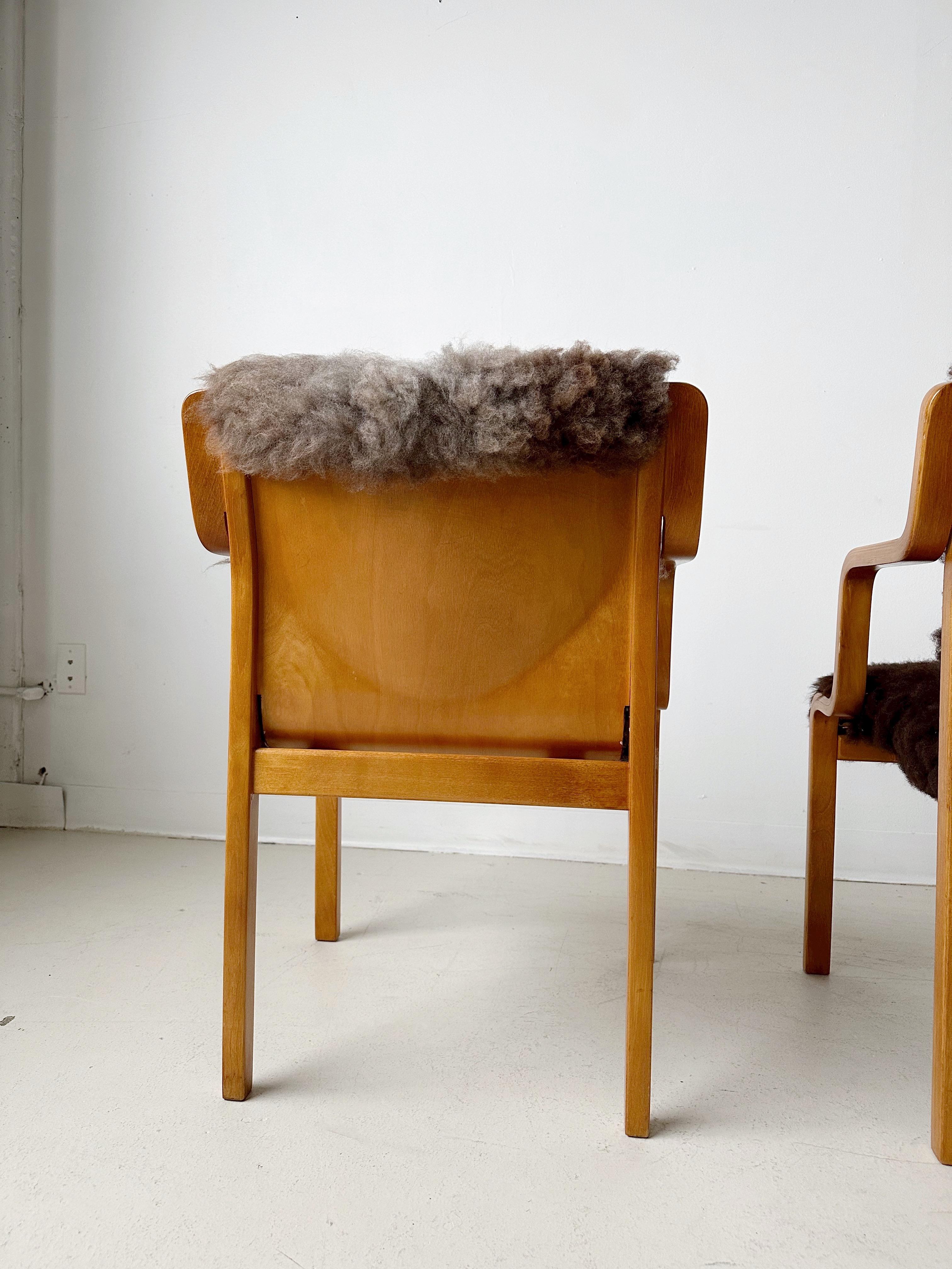Pair of Bentwood & Sheepskin Chairs by Asko Finland 6
