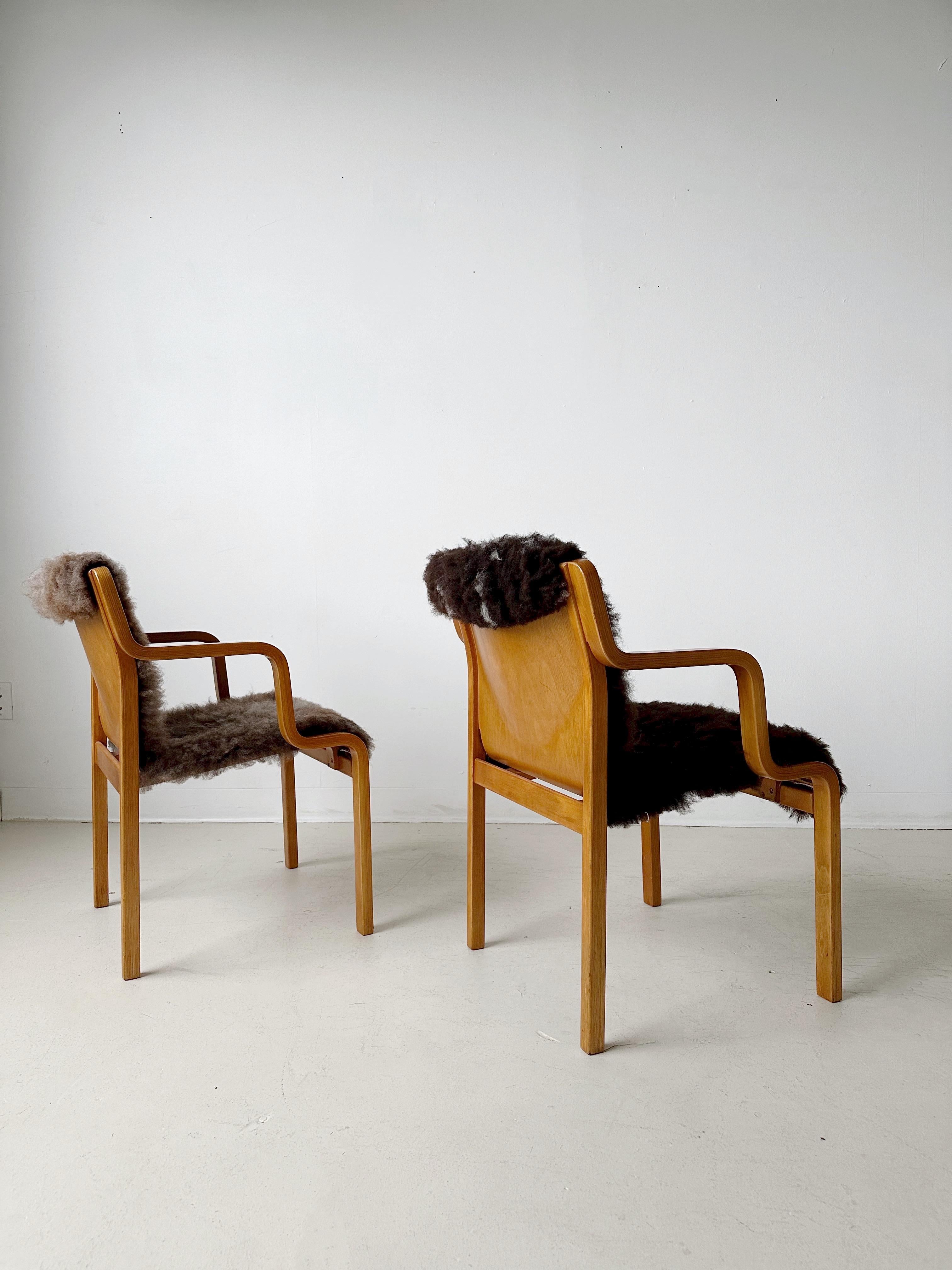 Pair of Bentwood & Sheepskin Chairs by Asko Finland 7