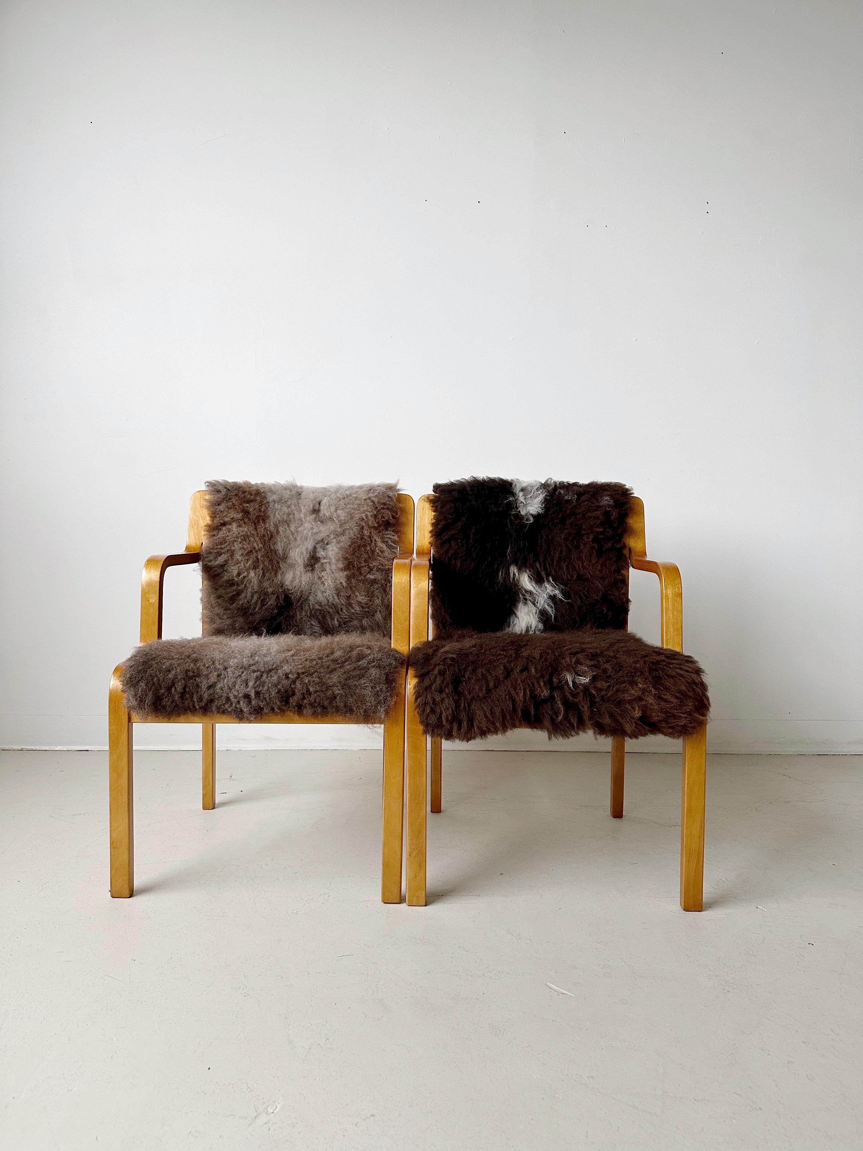 Pair of Bentwood & Sheepskin Chairs by Asko Finland 8
