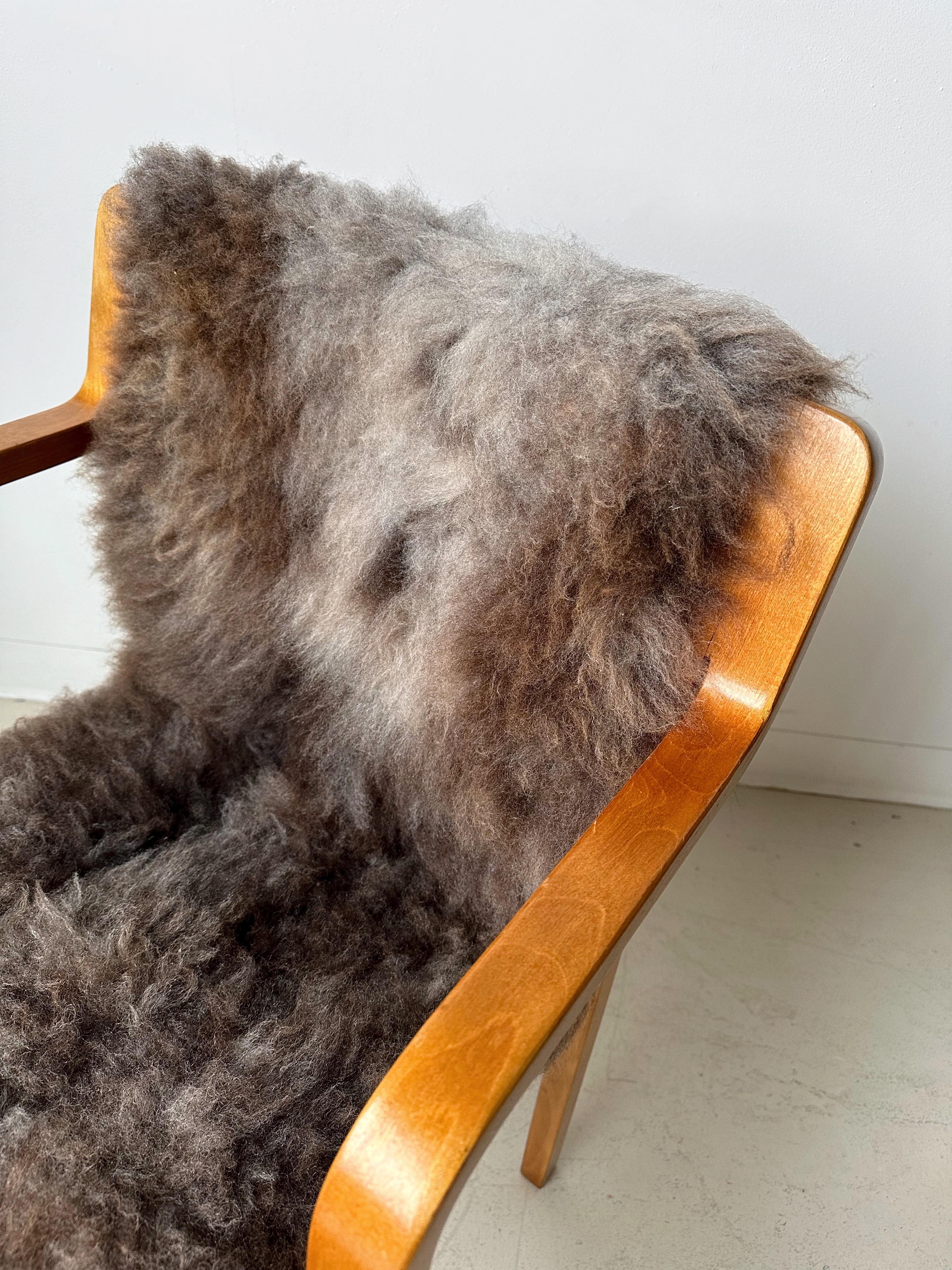 Mid-20th Century Pair of Bentwood & Sheepskin Chairs by Asko Finland