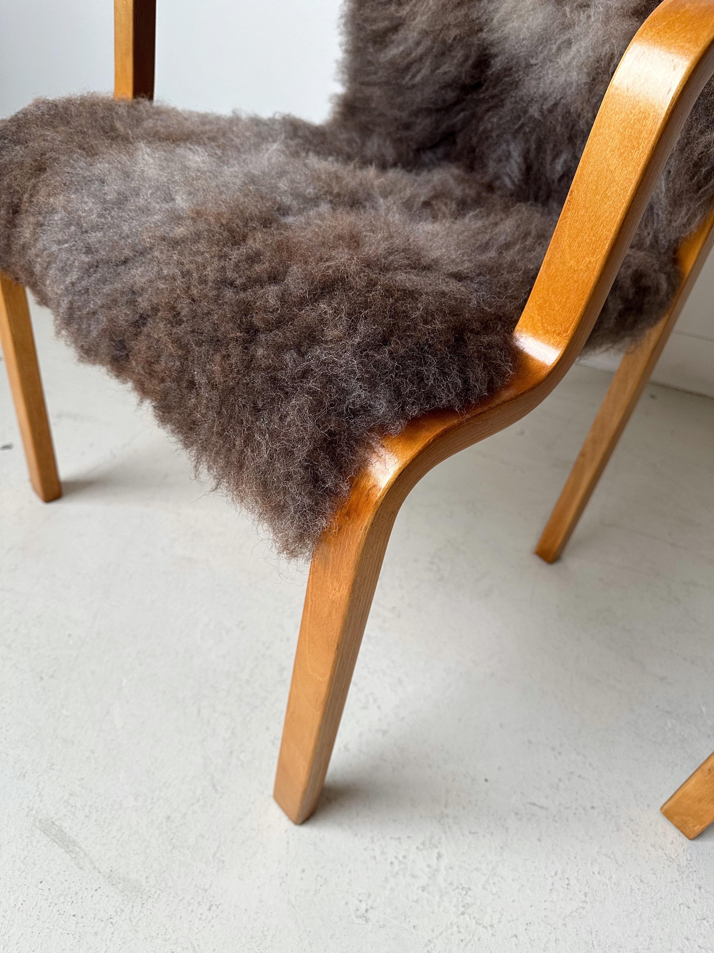 Pair of Bentwood & Sheepskin Chairs by Asko Finland 1