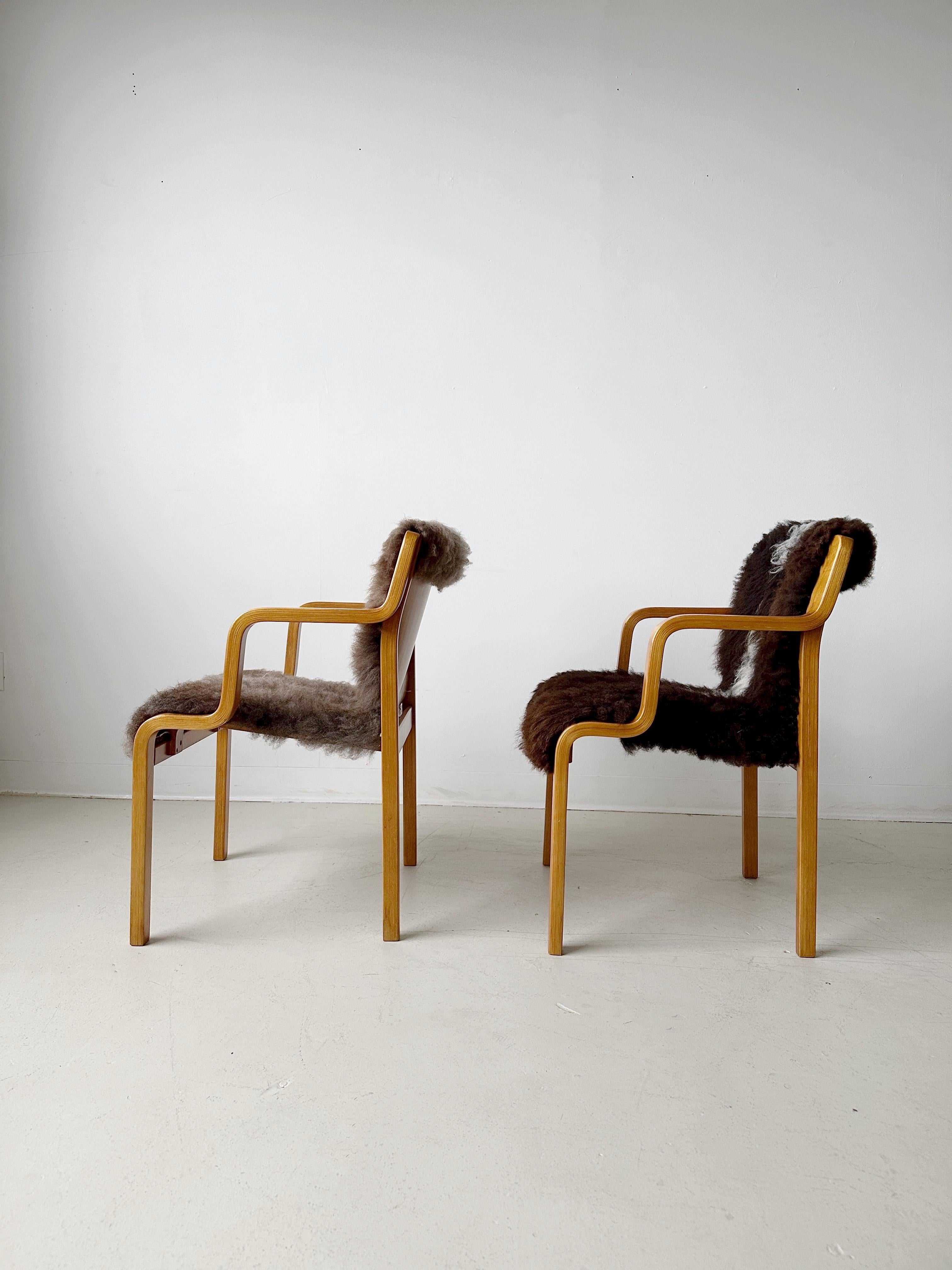 Pair of Bentwood & Sheepskin Chairs by Asko Finland 3