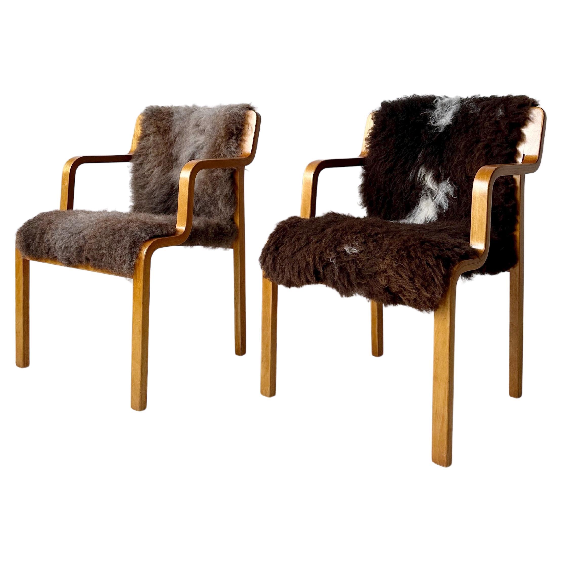 Pair of Bentwood & Sheepskin Chairs by Asko Finland