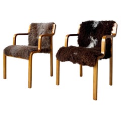 Vintage Pair of Bentwood & Sheepskin Chairs by Asko Finland