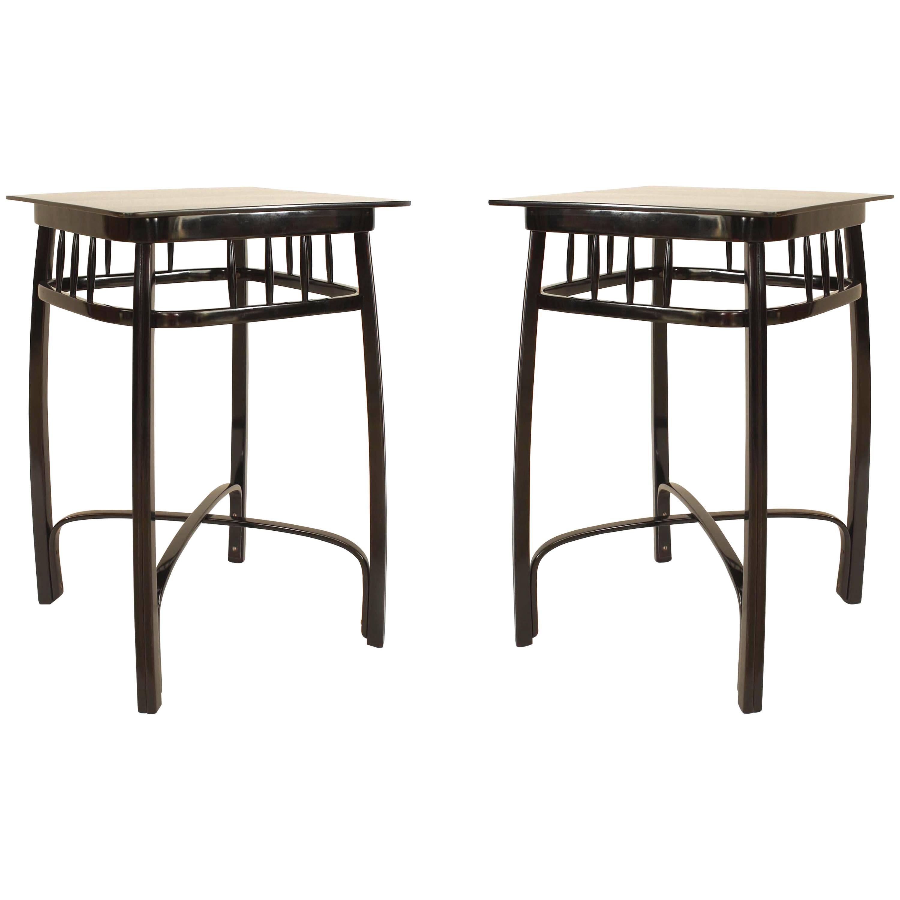 Pair of Bentwood Vienna Seccession Ebonized End Tables For Sale