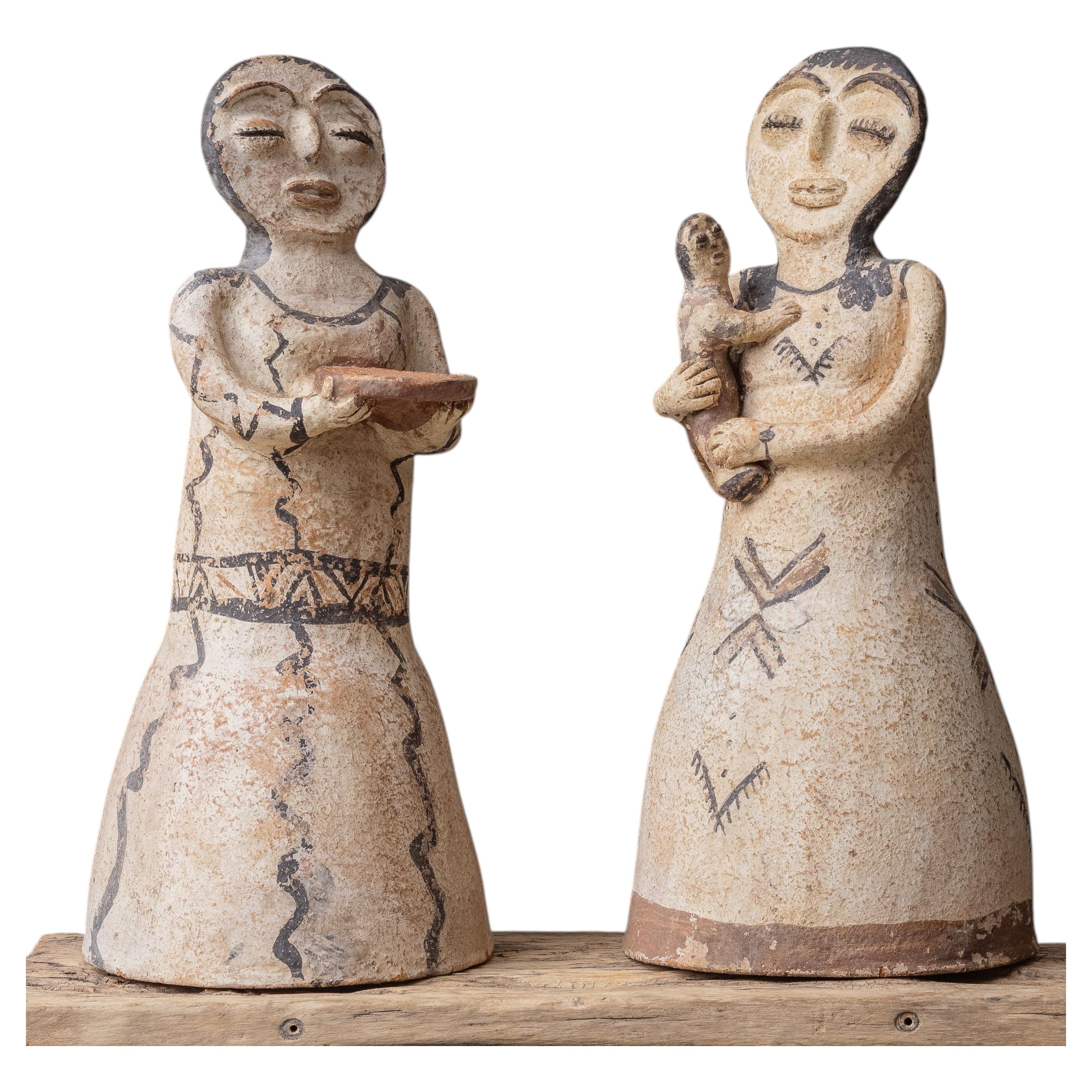 Pair of Berber Terracotta Figures, North Africa, Mid-20th Century, Folk Art Scul