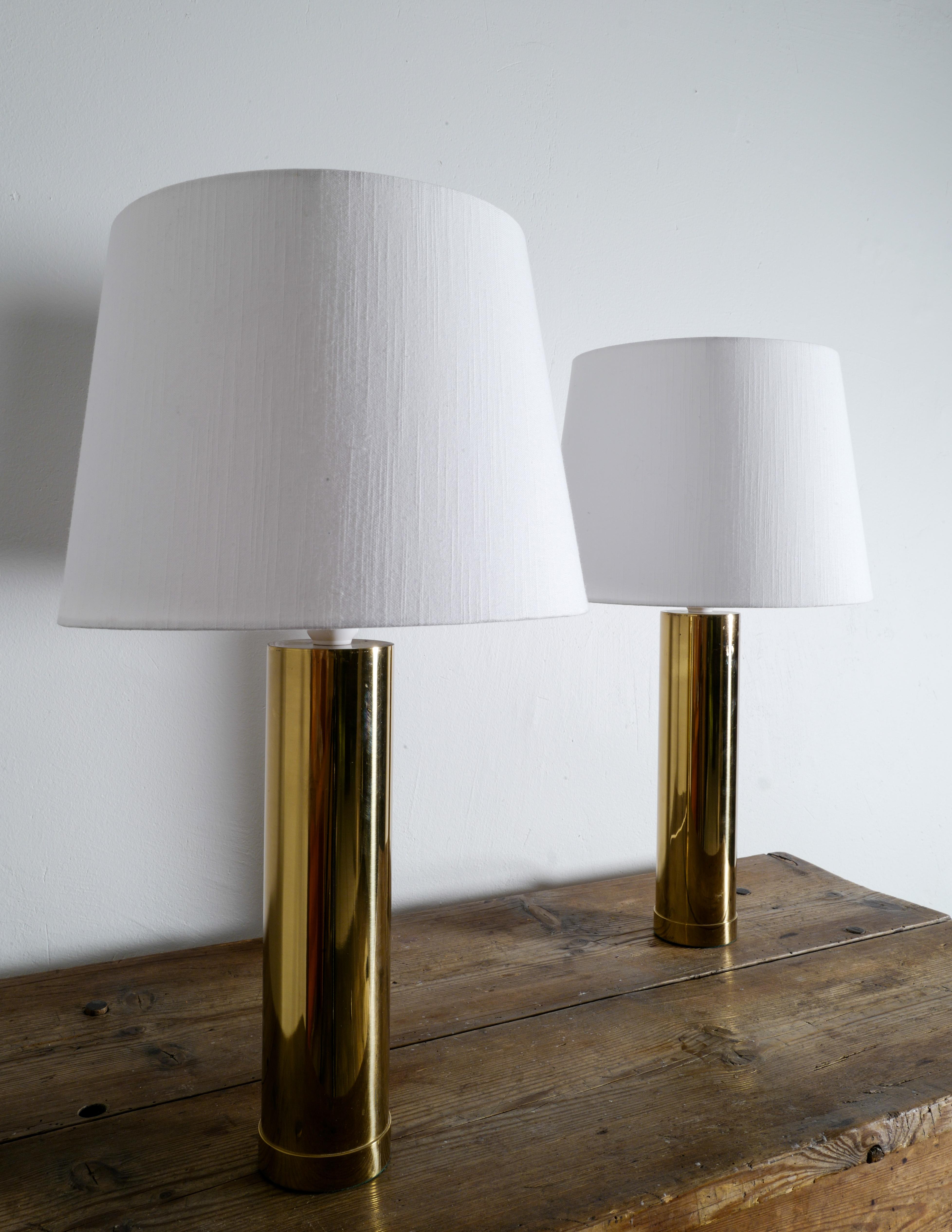 Rare pair of 1960s table lamps in brass produced by Bergboms. Signed and in good condition with small signs of use. 

Height is measured without the shade and shades are excluded from the purchase, 