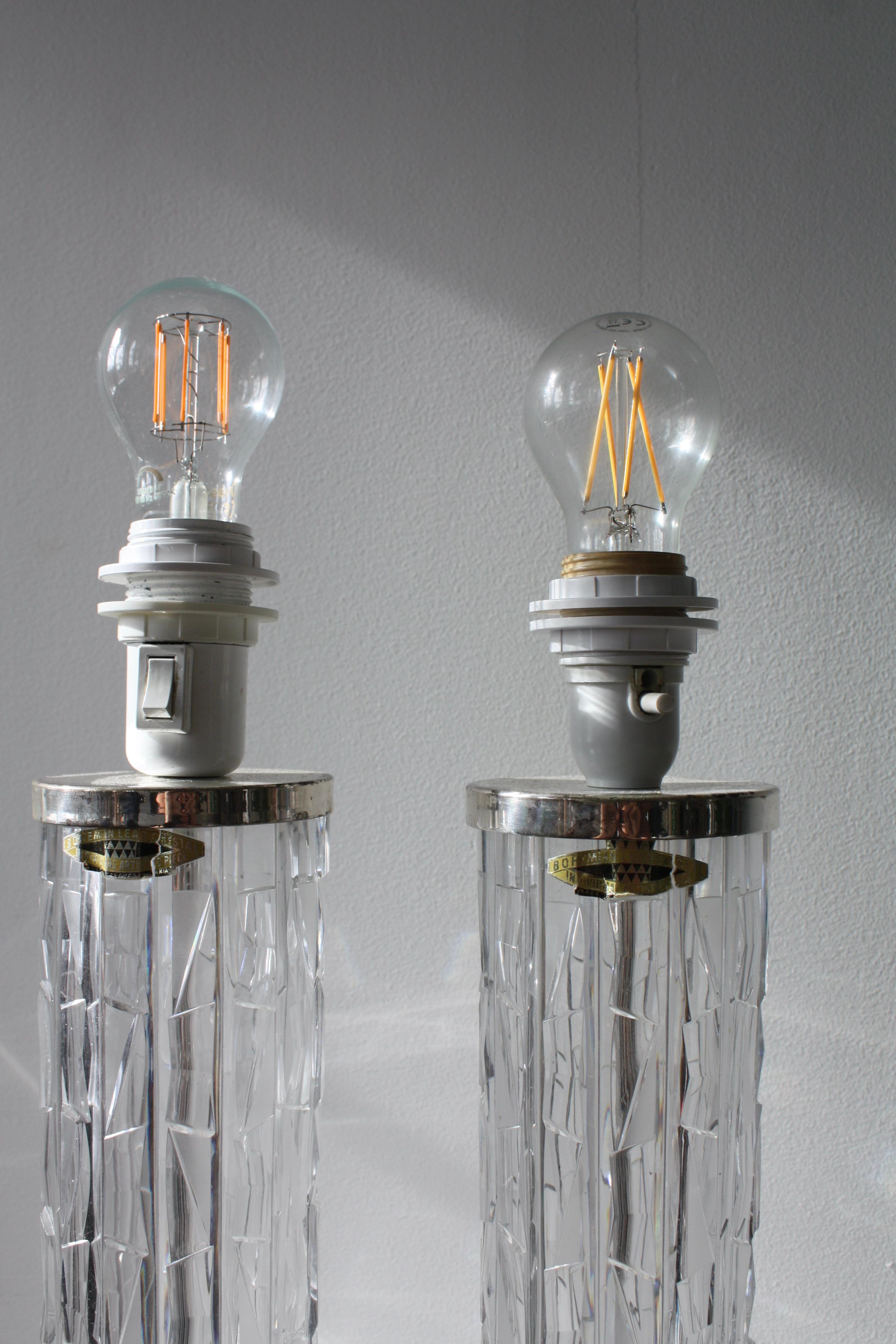 Pair of Bergboms Crystal Table Lamps, Sweden, 1960s Cristal en venta