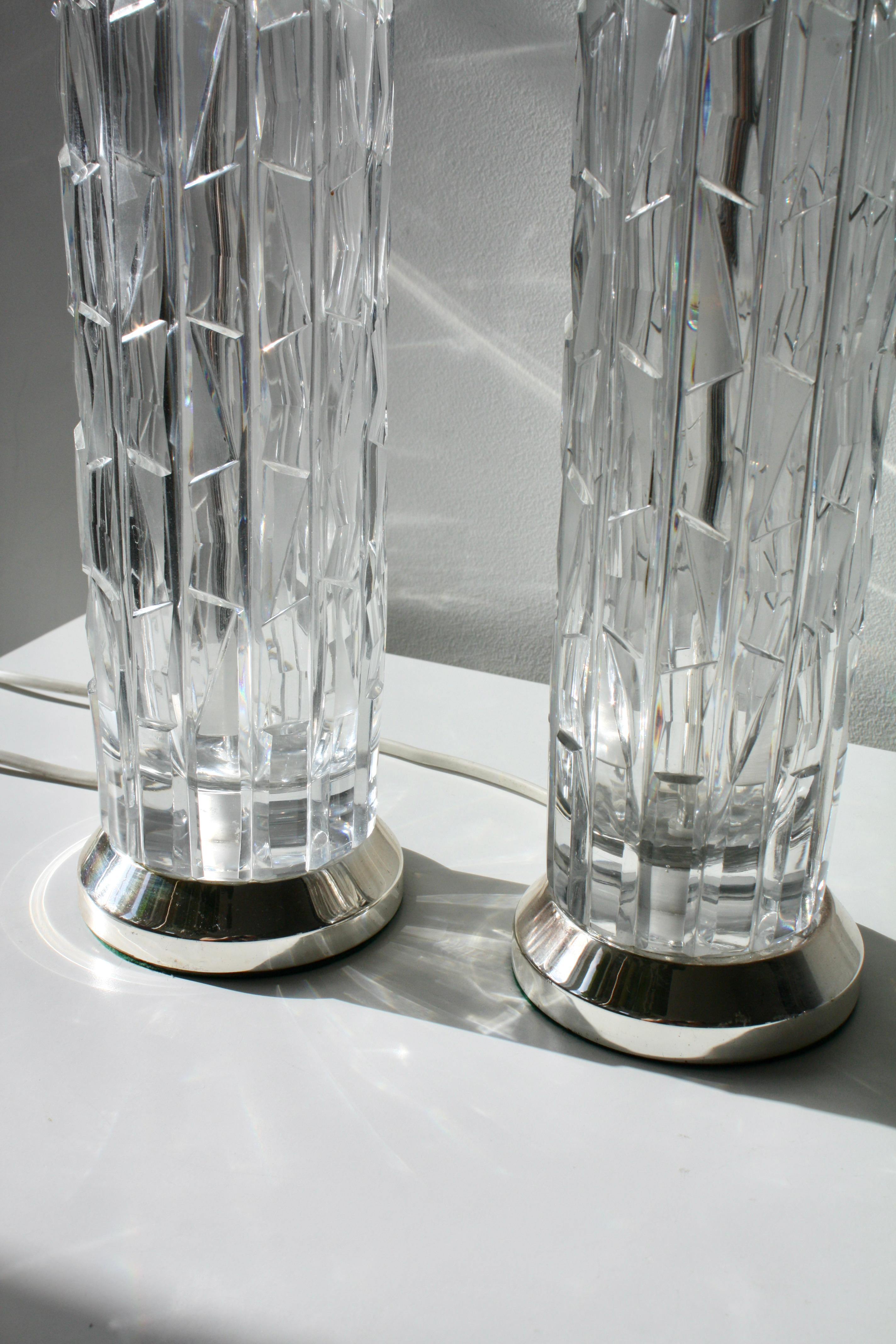 Pair of Bergboms Crystal Table Lamps, Sweden, 1960s en venta 1