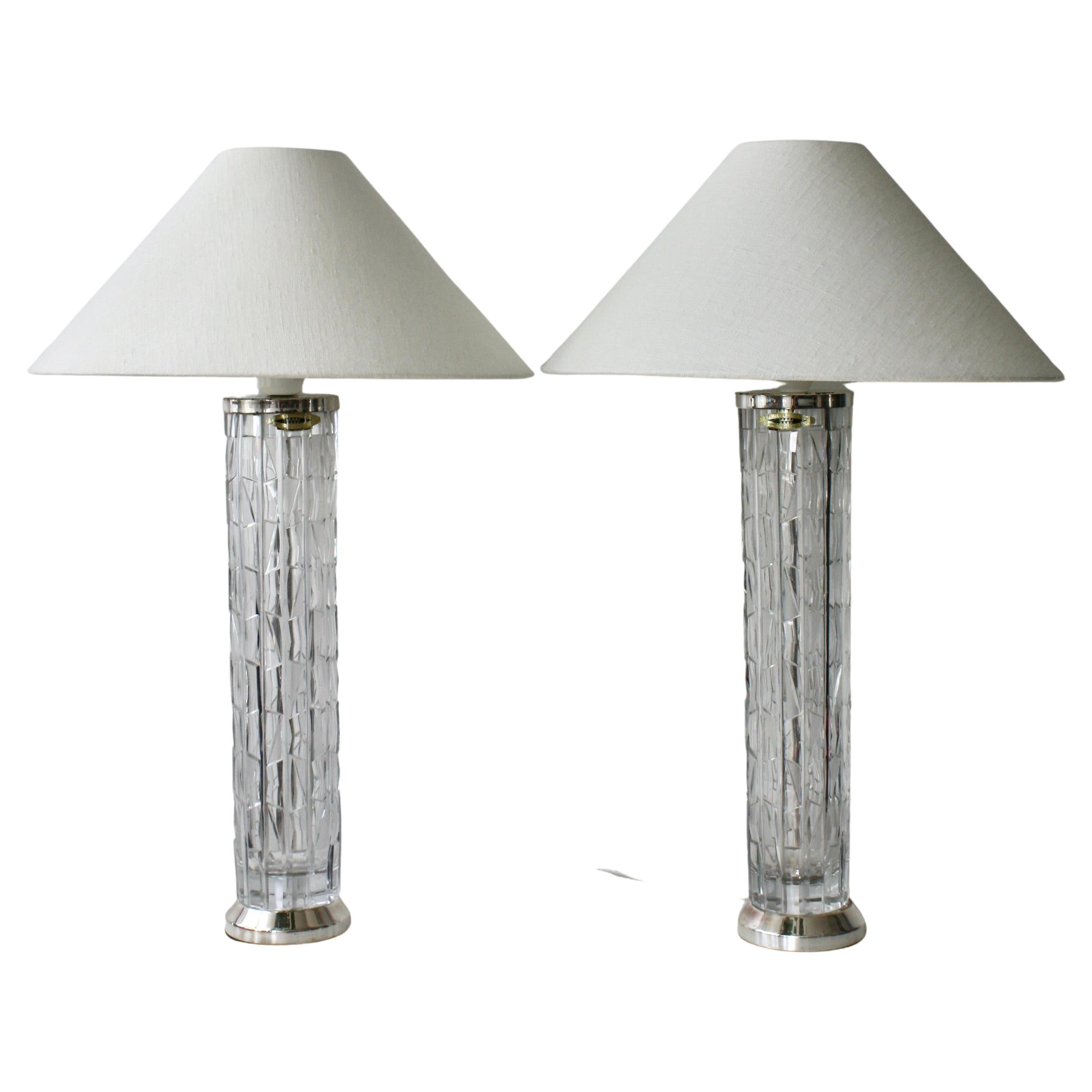 Pair of Bergboms Crystal Table Lamps, Sweden, 1960s en venta