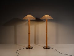 Pair of Bergboms 'G105' Floor Lamps in Bamboo Cane and Brass