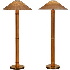 Pair of Bergboms 'G105' Floor Lamps in Bamboo Cane and Brass