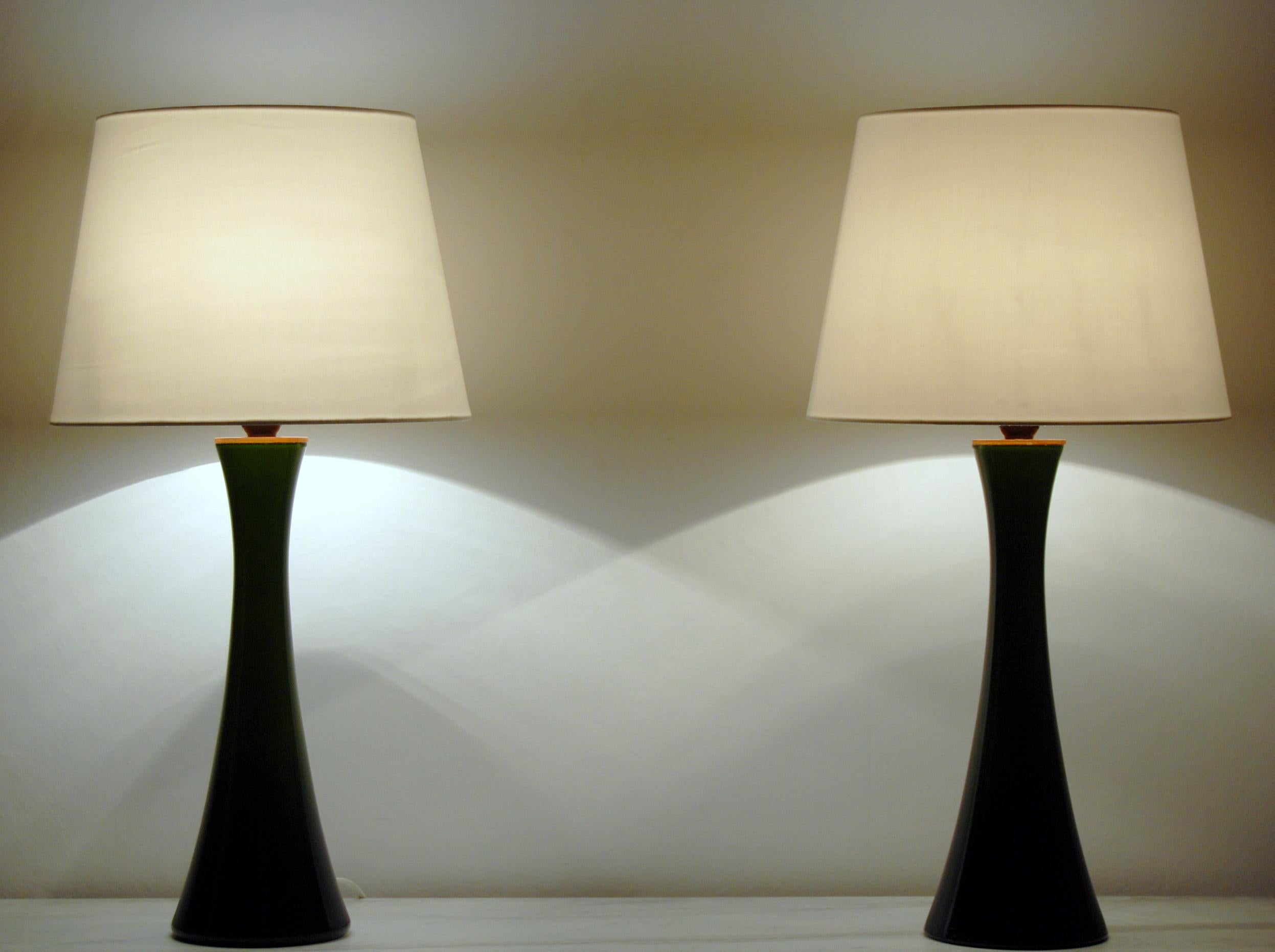 Scandinavian Modern Pair of Bergboms Green Glass Table Lamps, 1960s
