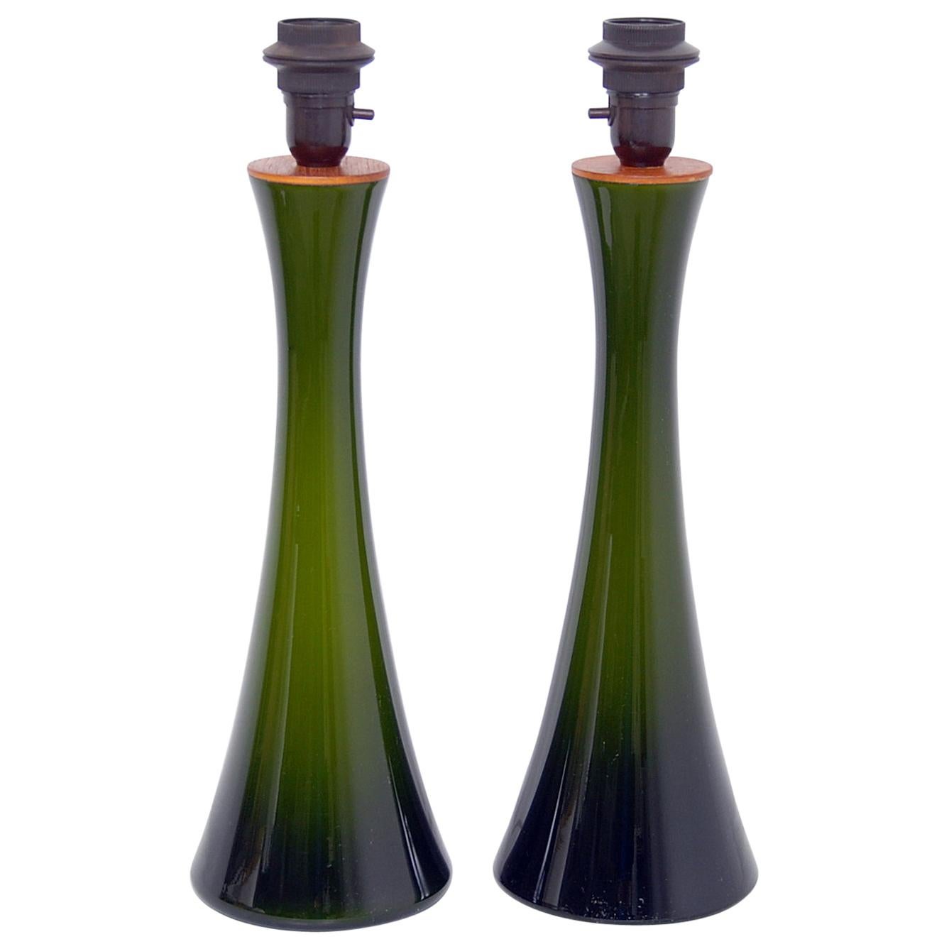 Pair of Bergboms Green Glass Table Lamps, 1960s