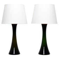 Pair of Bergboms Green Glass Table Lamps, 1960s