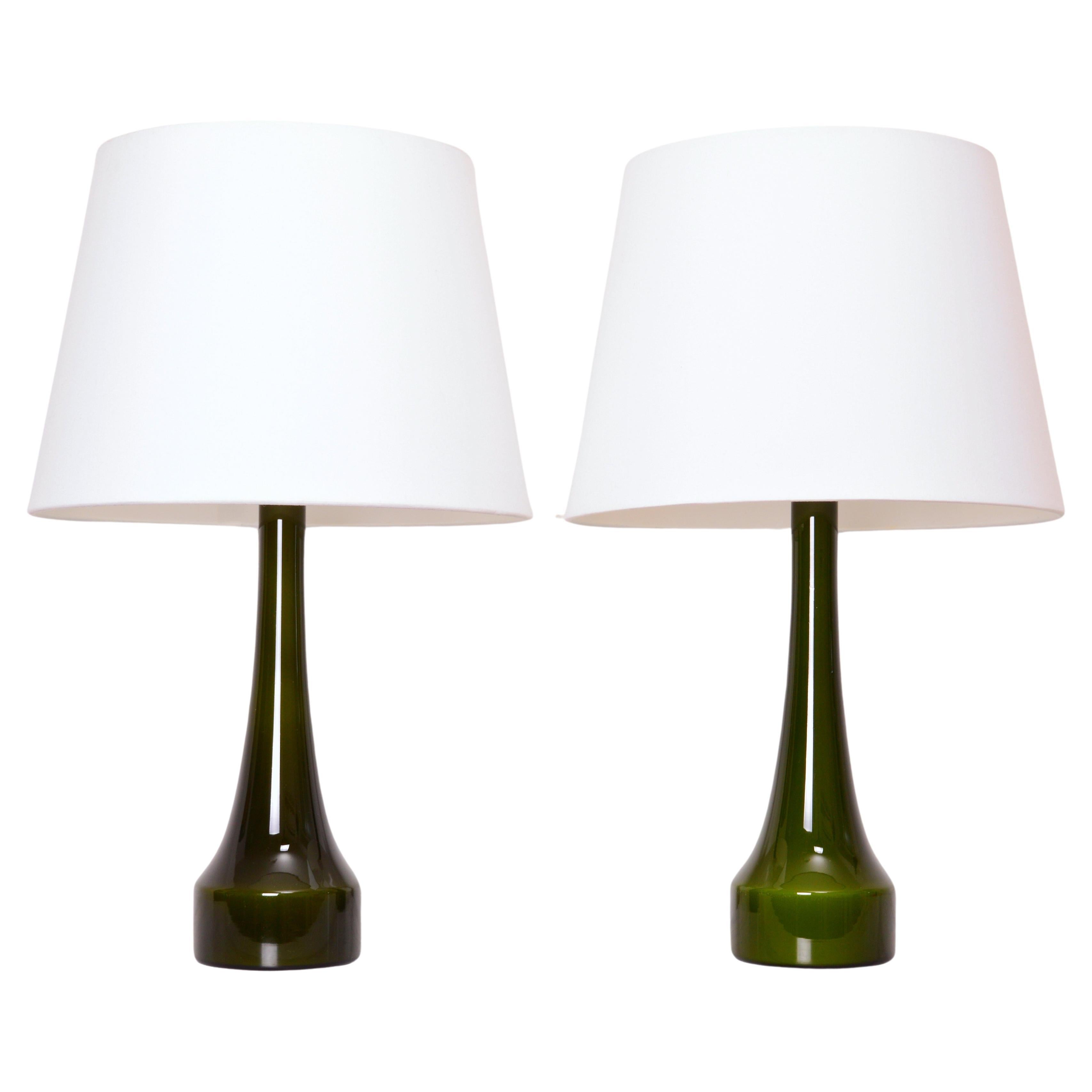 Pair of Bergboms Green Glass Table Lamps, 1960s