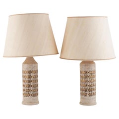 Pair of Bergboms Ivory Glazed and Gold Ceramic Table Lamps Sweden 960