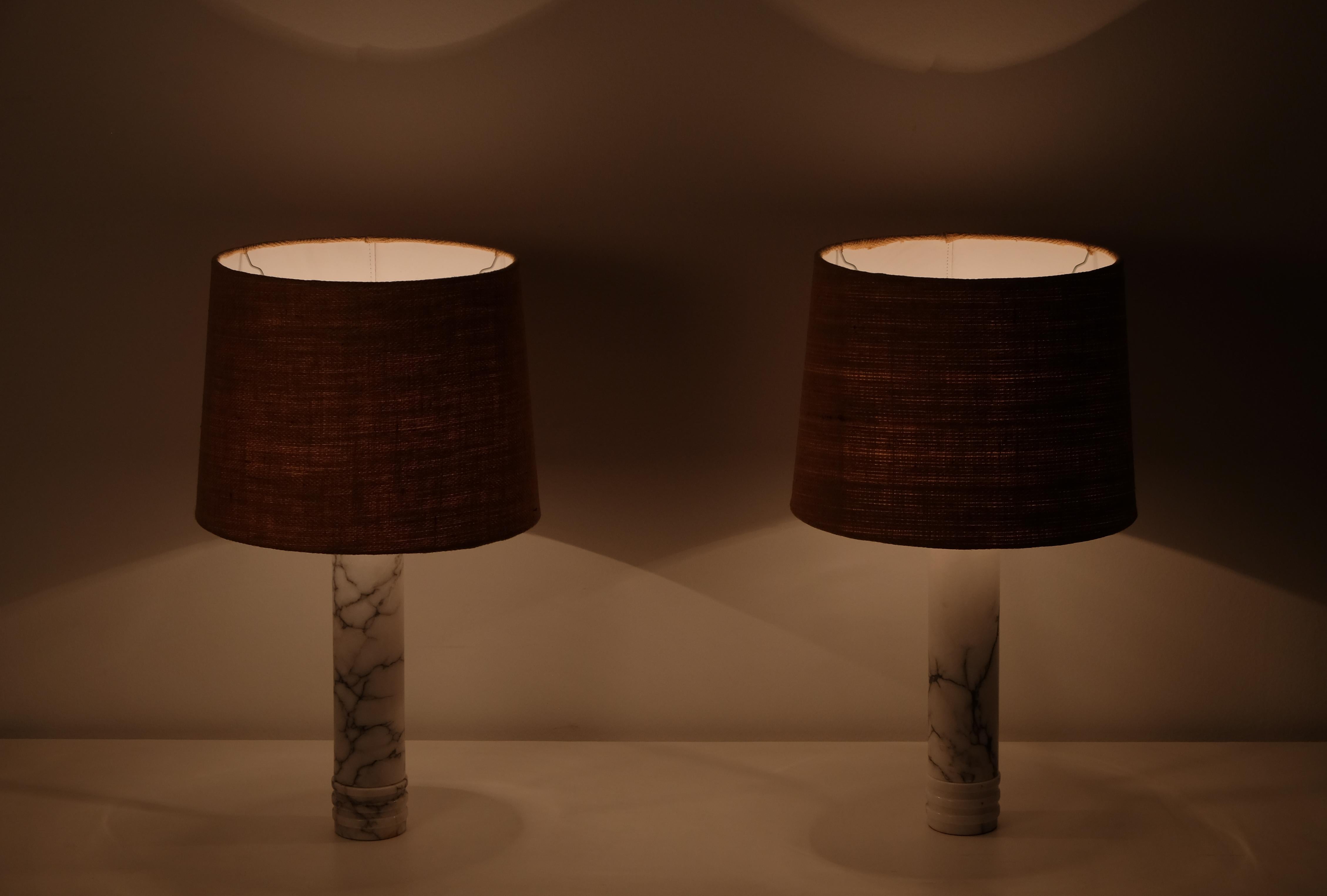 Fin du 20e siècle Paire de lampes de table en marbre Bergboms, Suède, années 1970 en vente