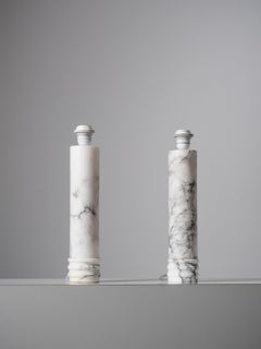 Pair of Bergboms Model B-10 Carrara Marble Table Lamps, Sweden, 1960s