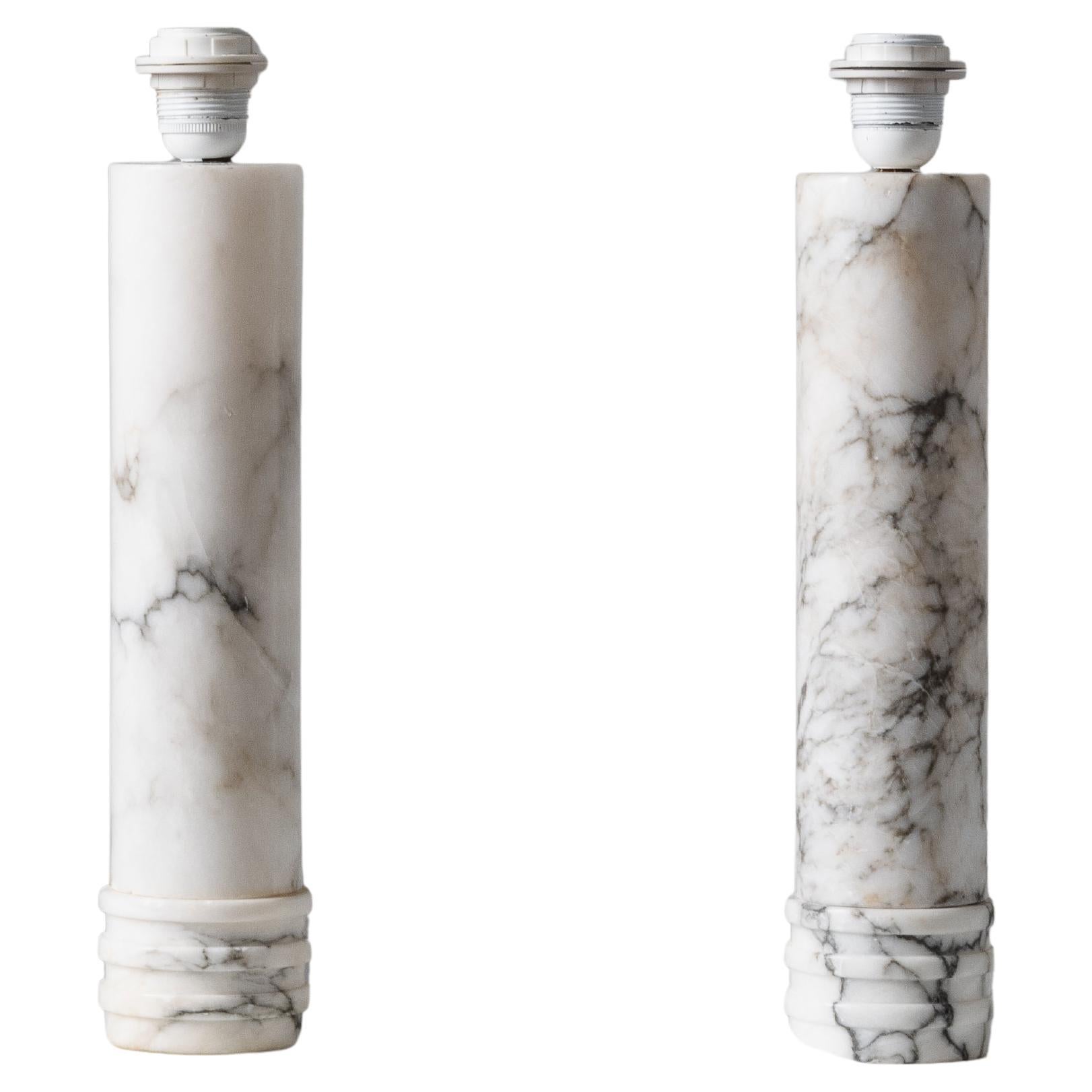 Pair of Bergboms Model B-10 Carrara Marble Table Lamps, Sweden, 1960s