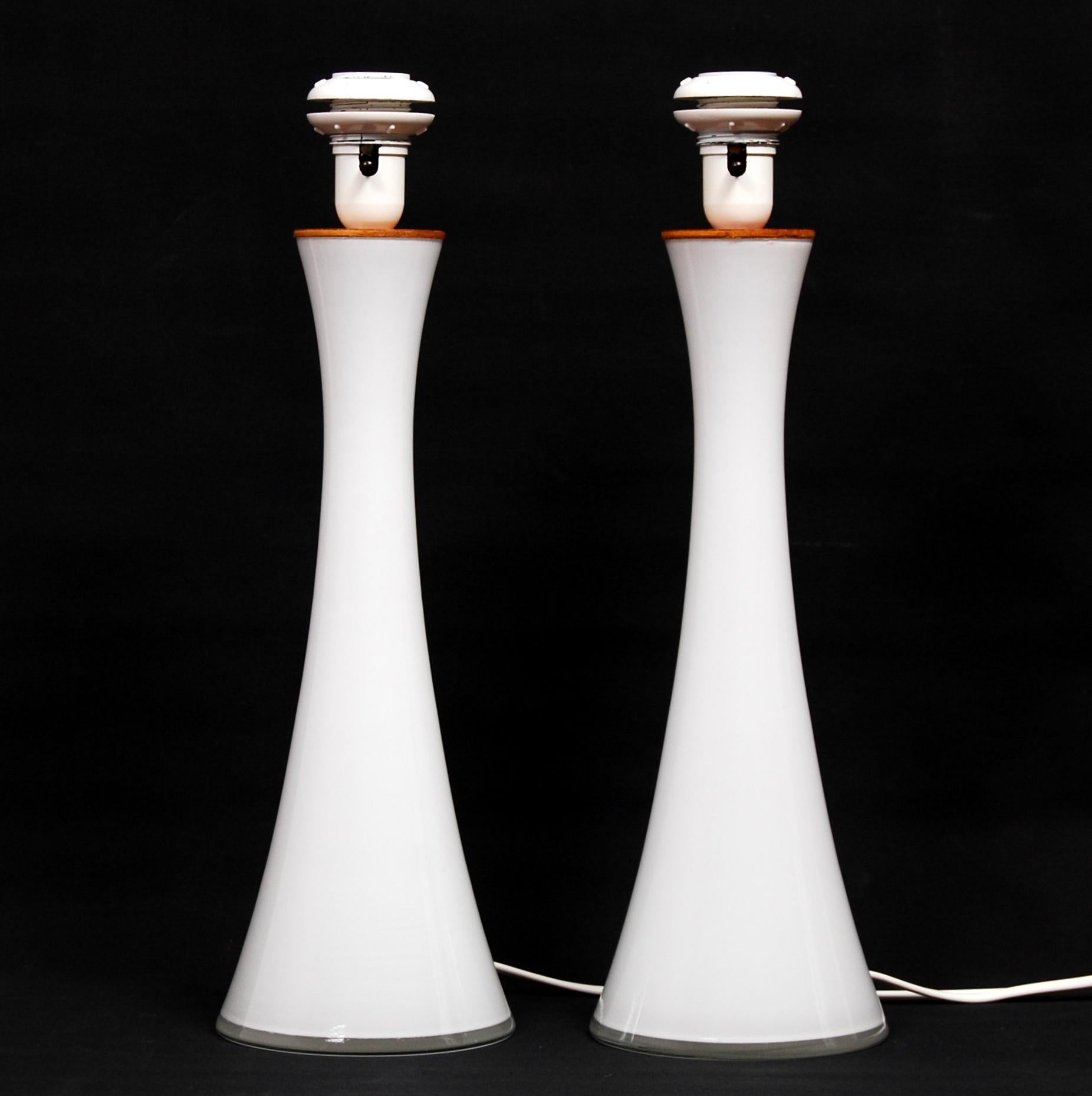 Scandinavian Modern Pair of Bergboms Opaline Glass Table Lamps, 1960s