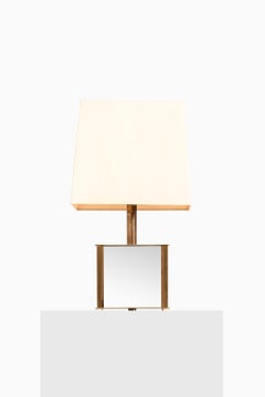 Coppia di lampade da tavolo Bergboms in ottone, vetro specchiato e paralumi in seta, anni '70