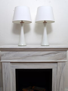 Pair of Bergboms White Glass Table Lamps, 1960s