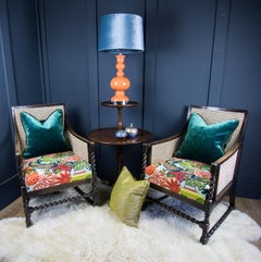 Pair of Bergère Beech Chairs with New Canework Featuring Schumacher Fabric